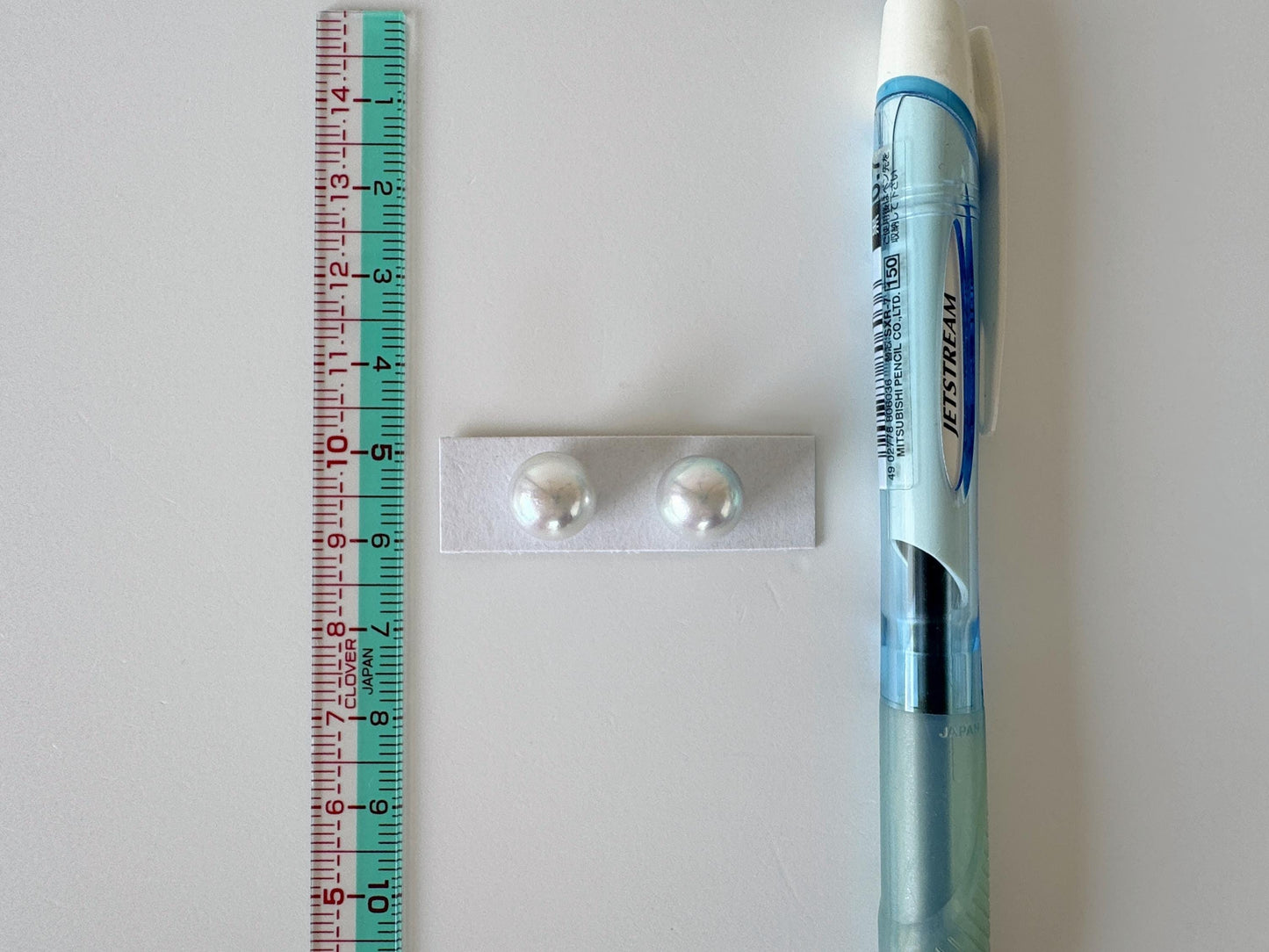 Japanese Akoya pearl 9.6mm, Light Blue Color, Half-Drilled Nearly Round/Semi-round loose, Natural Color, Price per Pair, Salt water pearl