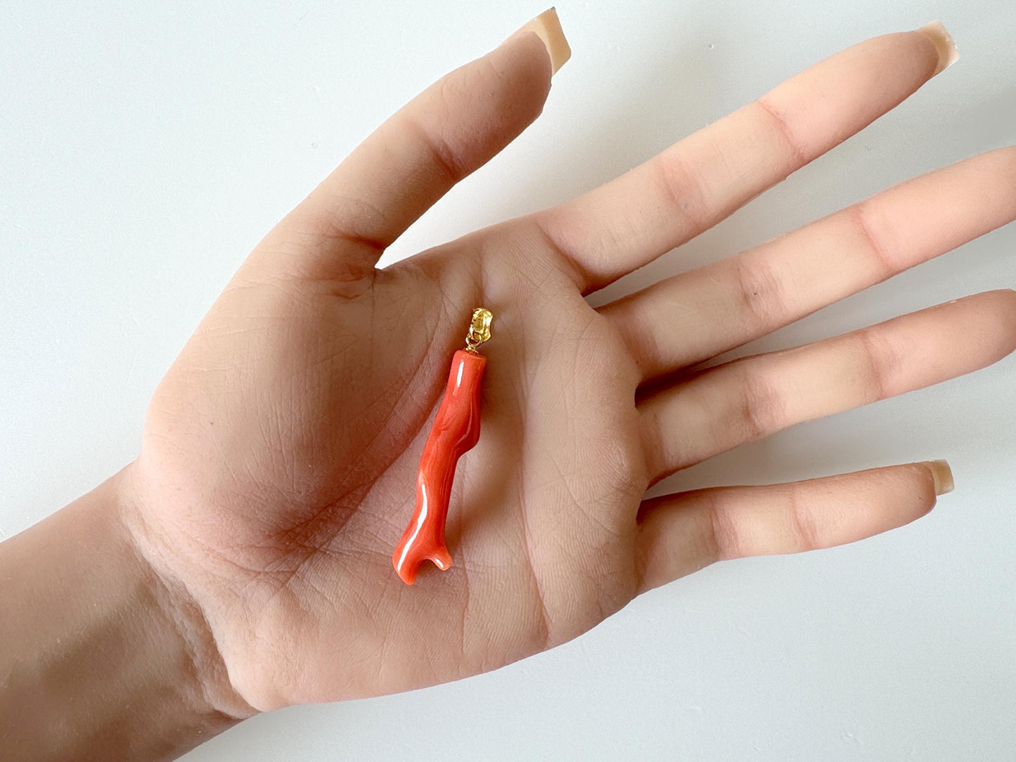 Natural Deep Sea Coral Branch Pendant, 40mm, Natural Orange/Pink color coral branch pendant, Silver (Gold-Plated) bail