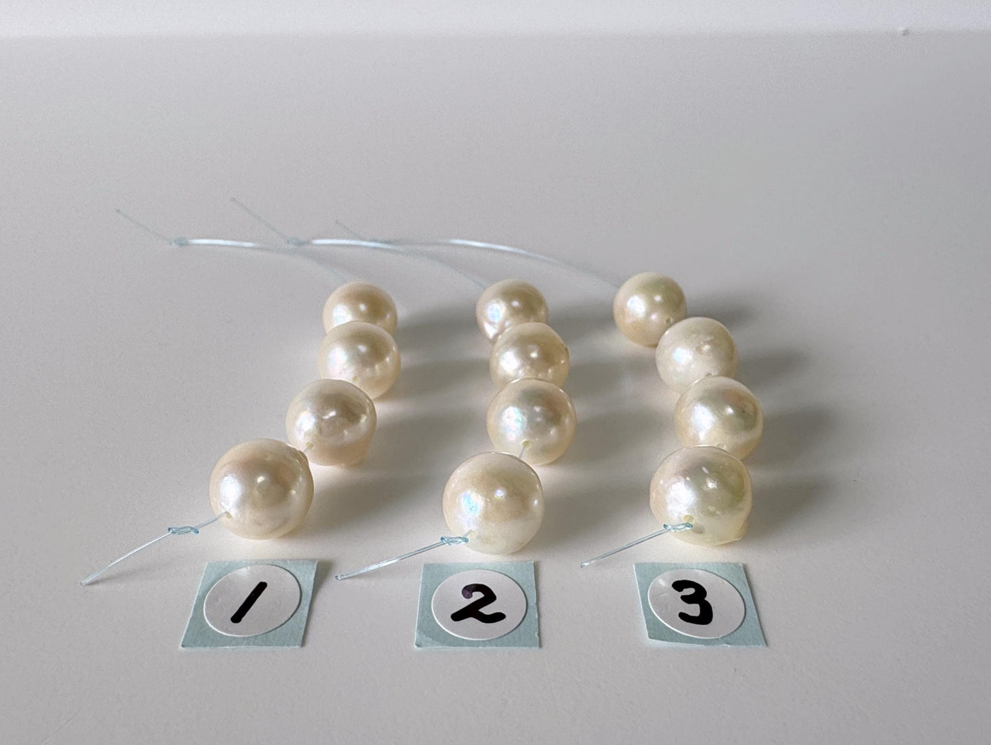 Japanese Cream White Akoya Pearl Beads, 9-9.5mm, Mini Strand, Short Strand, 4 Pieces, Genuine Akoya Pearl, Cultured in Sea Water