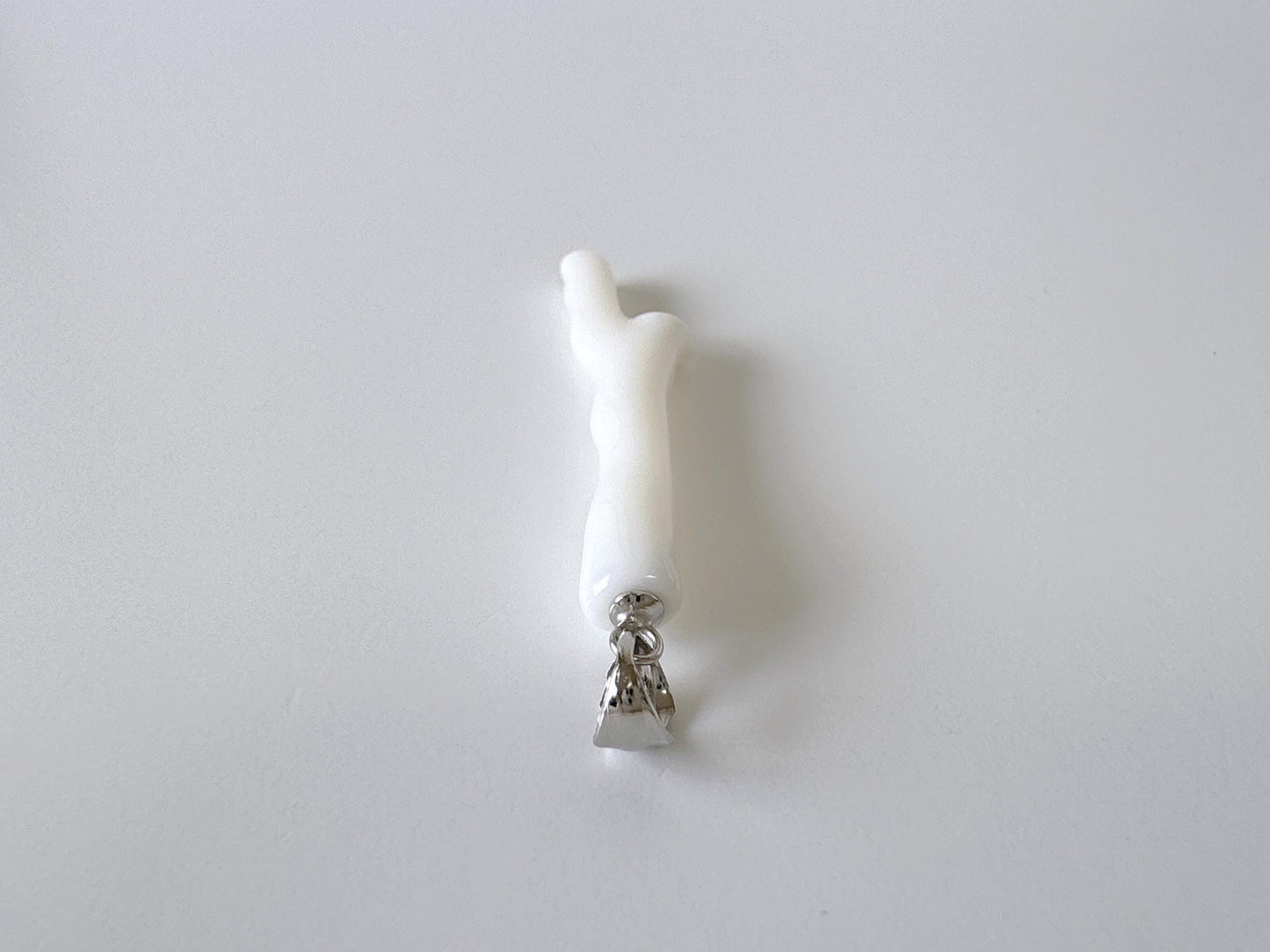 Natural Japanese White Coral Branch Pendant, 44mm, Natural White color genuine precious coral, Silver Bail (Rhodium-Plated)