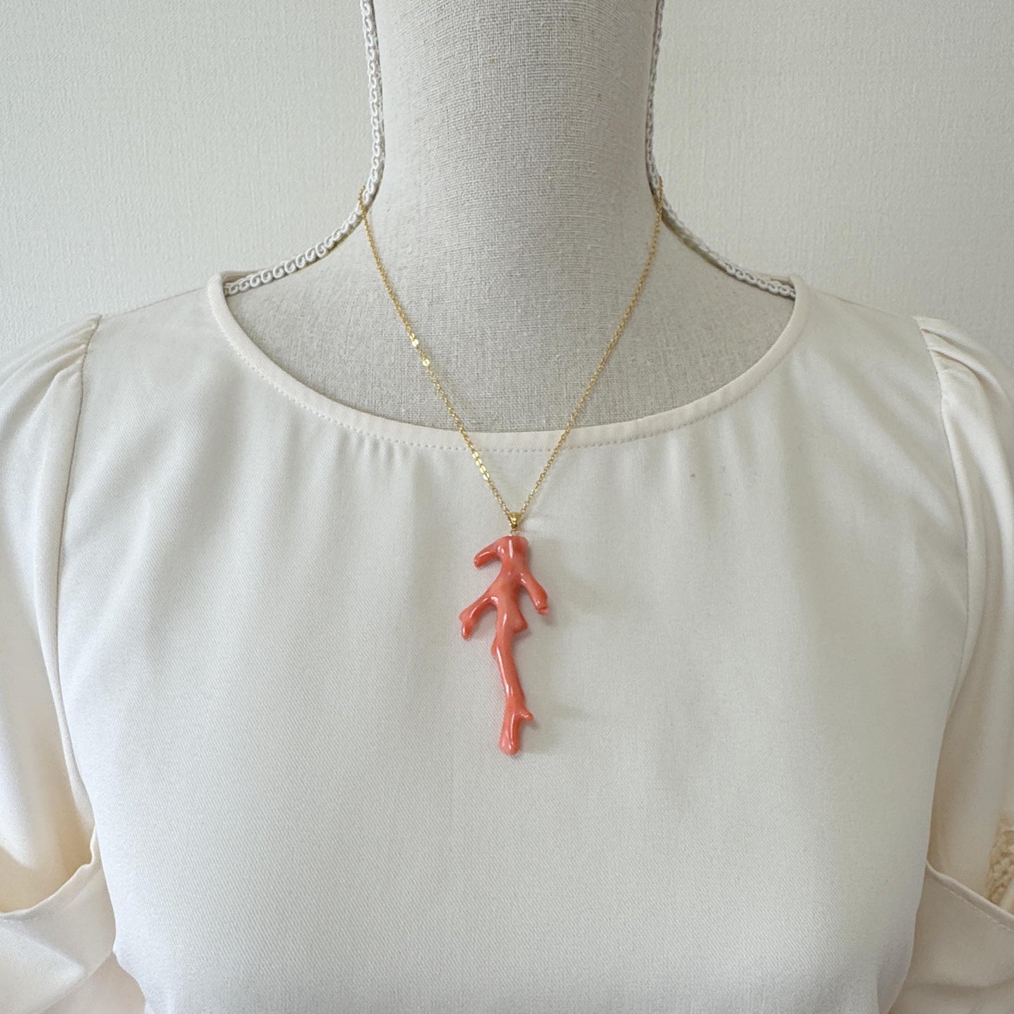 Natural Deep Sea Coral Branch Pendant, 62mm, Natural Orange/Pink color coral branch pendant, Silver (Gold-Plated) bail
