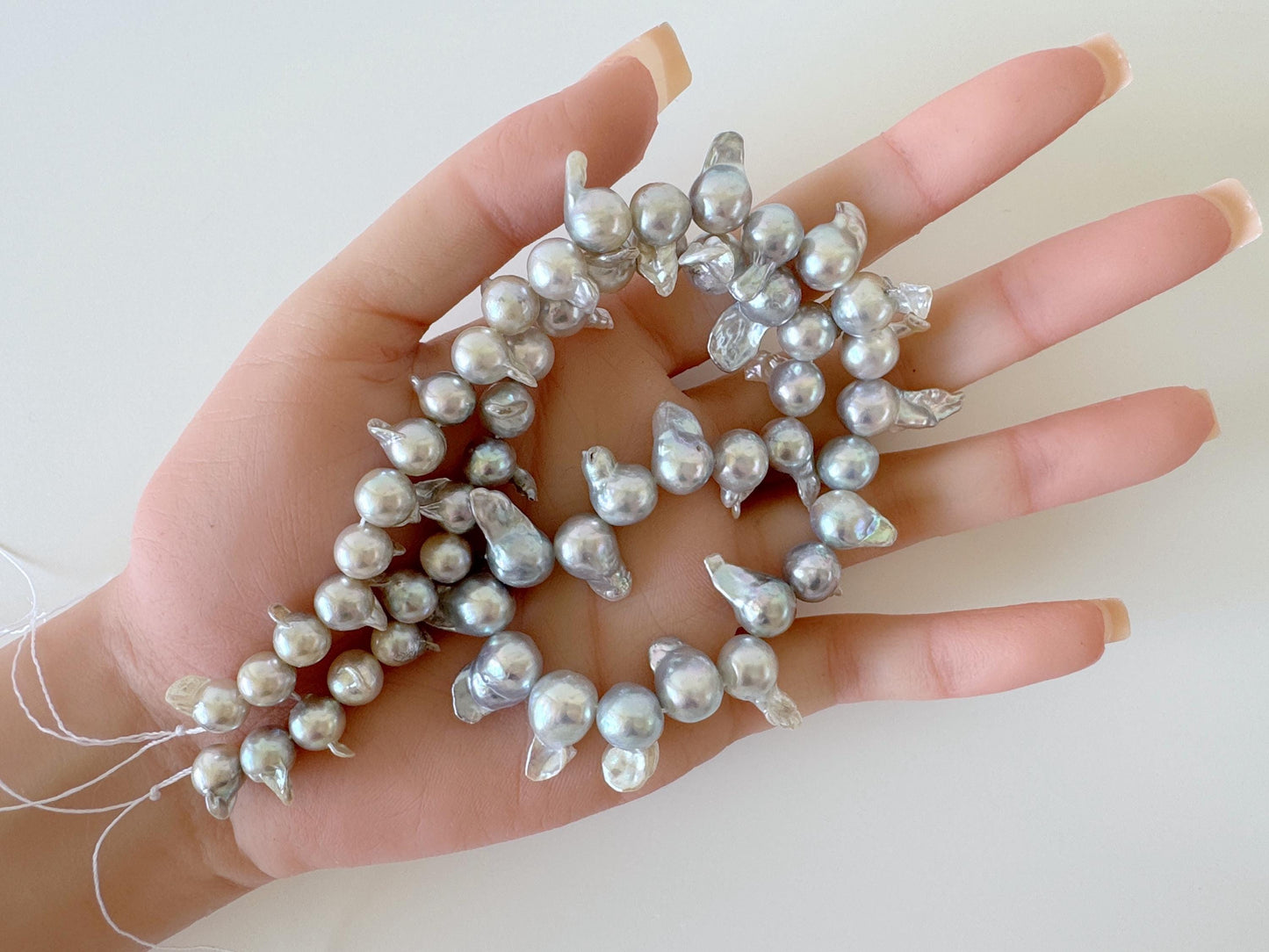 7-9mm Japanese Akoya Pearl Baroque Beads, Natural blue/silver color pearl, Genuine Akoya Pearl, Full Strand, 42cm ,16.5", Salt water pearl
