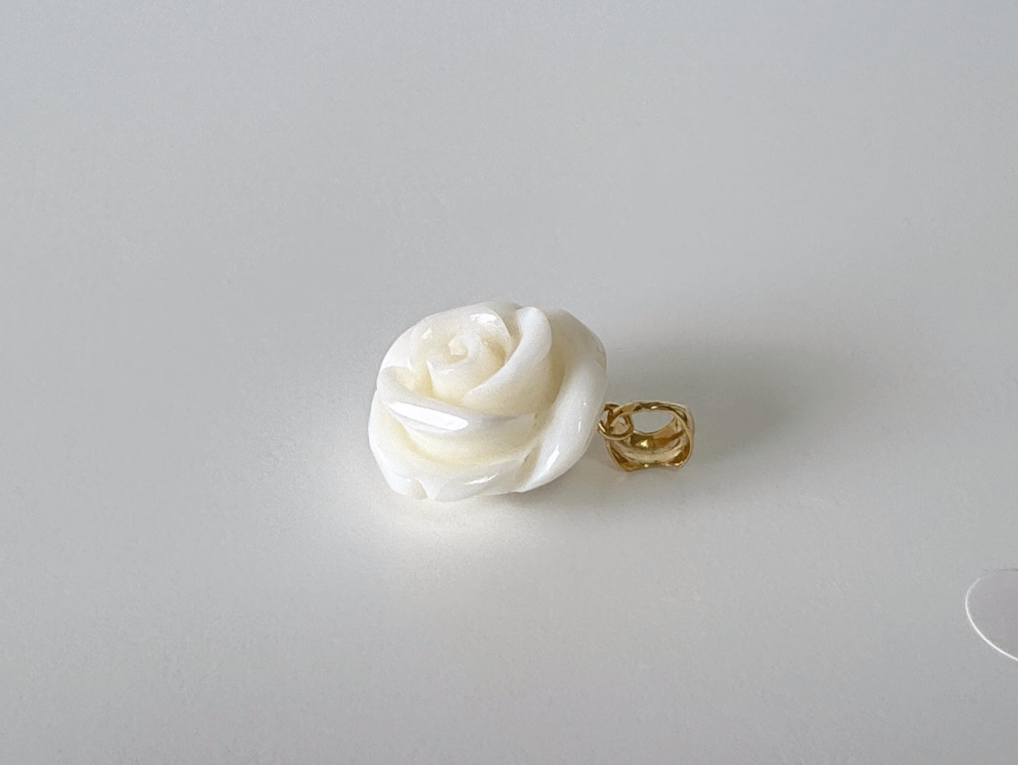 Natural White Coral Rose Pendant, 16.8x16.6mm Rose, Natural White Color Coral, Silver (gold plated) Bail, Genuine Precious Coral Pendant