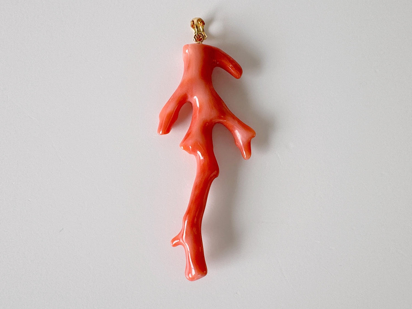 Natural Deep Sea Coral Branch Pendant, 62mm, Natural Orange/Pink color coral branch pendant, Silver (Gold-Plated) bail