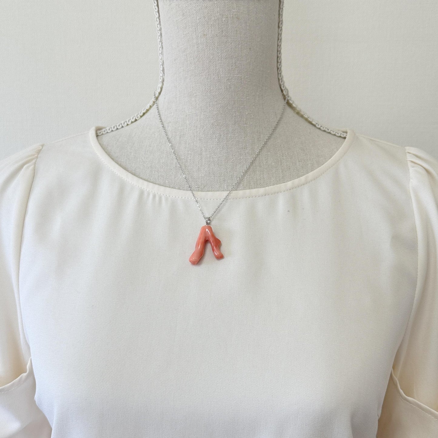Natural Deep Sea Coral Branch Pendant, 27mm, Natural Pink/Ornge color coral branch pendant, Silver (Rhodium-Plated) bail
