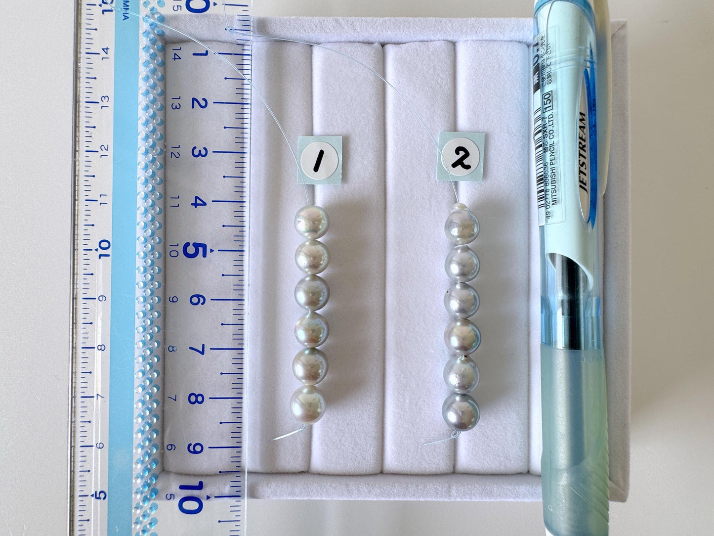 Japanese Blue/Silver color (cobalt treated) Akoya Pearl Beads, 7-7.5mm, Mini Strand, Short Strand of 6 Pieces, Cultured in Sea Water