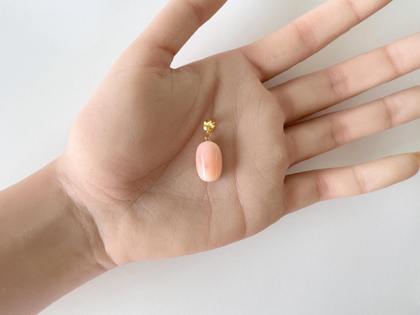 Natural Deep Sea Coral Oval Cabochon Pendant, 16x10.5mm, Natural Pink/Orange color coral, Silver (Gold-Plated) bail