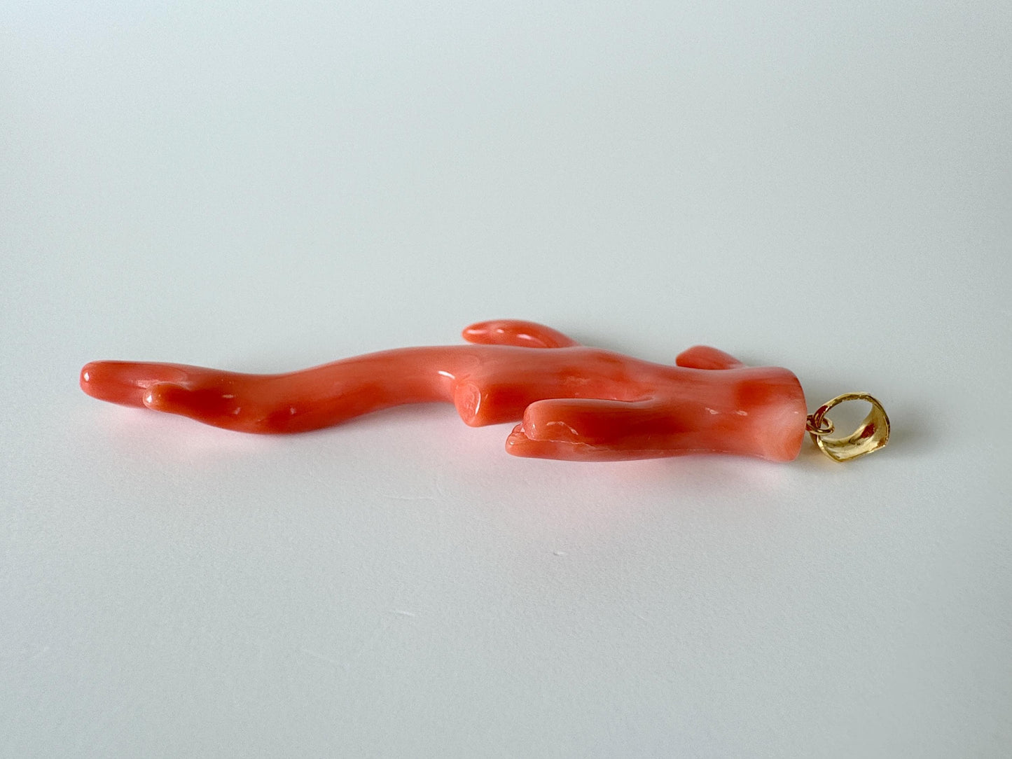 Natural Deep Sea Coral Branch Pendant, 62mm, Natural Orange/Pink color coral branch pendant, Silver (Gold-Plated) bail
