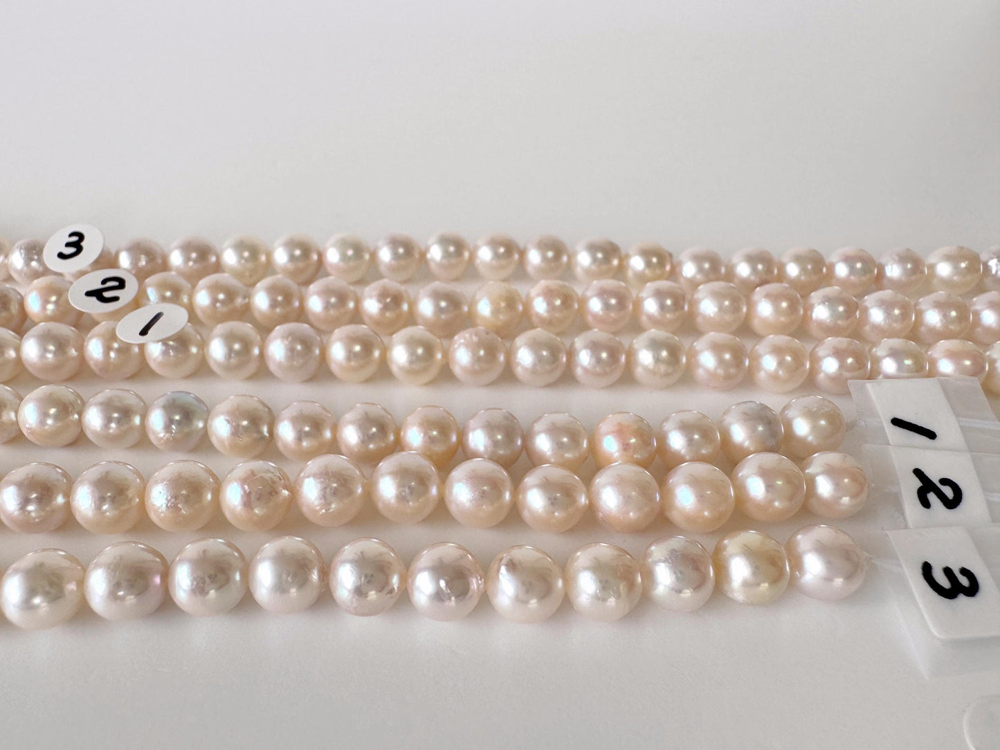 6.5-7mm Japanese White/Pink Akoya Pearl Beads, Genuine Akoya Pearl, Full Strand, 40cm , 15.7", Cultured Salt water pearl