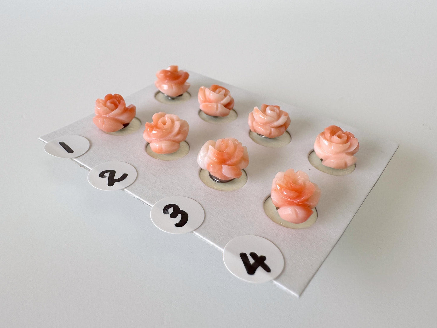Hand-Carved Coral Rose Stud Earrings: Titanium Posts, Pink-Orange Genuine Coral