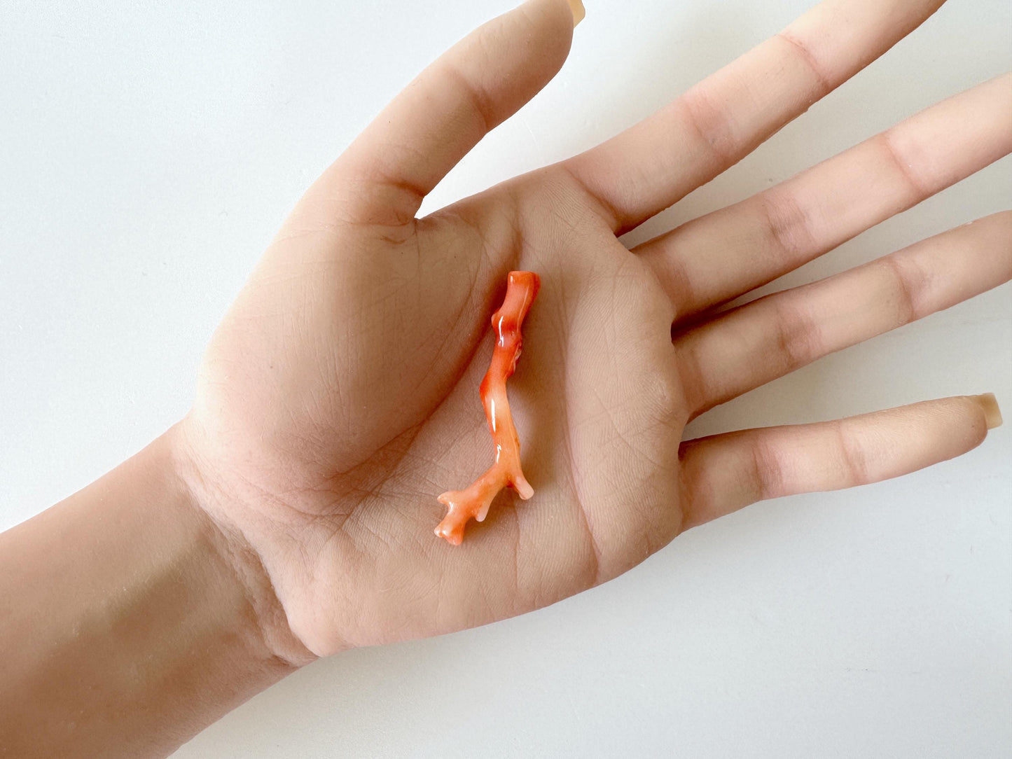 Japanese Pinkish Red coral (Very light red/white color Aka coral) branch, 50mm, side full hole, natural red color coral for jewelry making