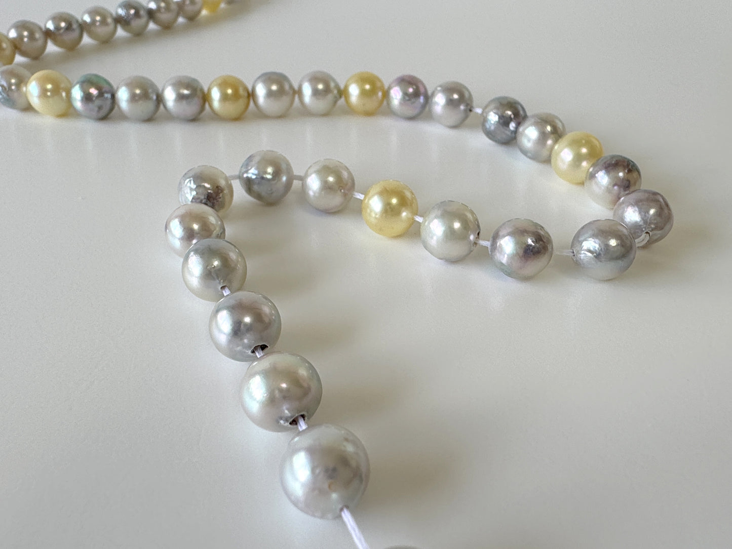 7.5-8mm Japanese Akoya Pearl Beads, Natural blue/silver/yellow/white color pearl, Genuine Salt water Akoya Pearl, Full Strand, 40cm , 15.7"