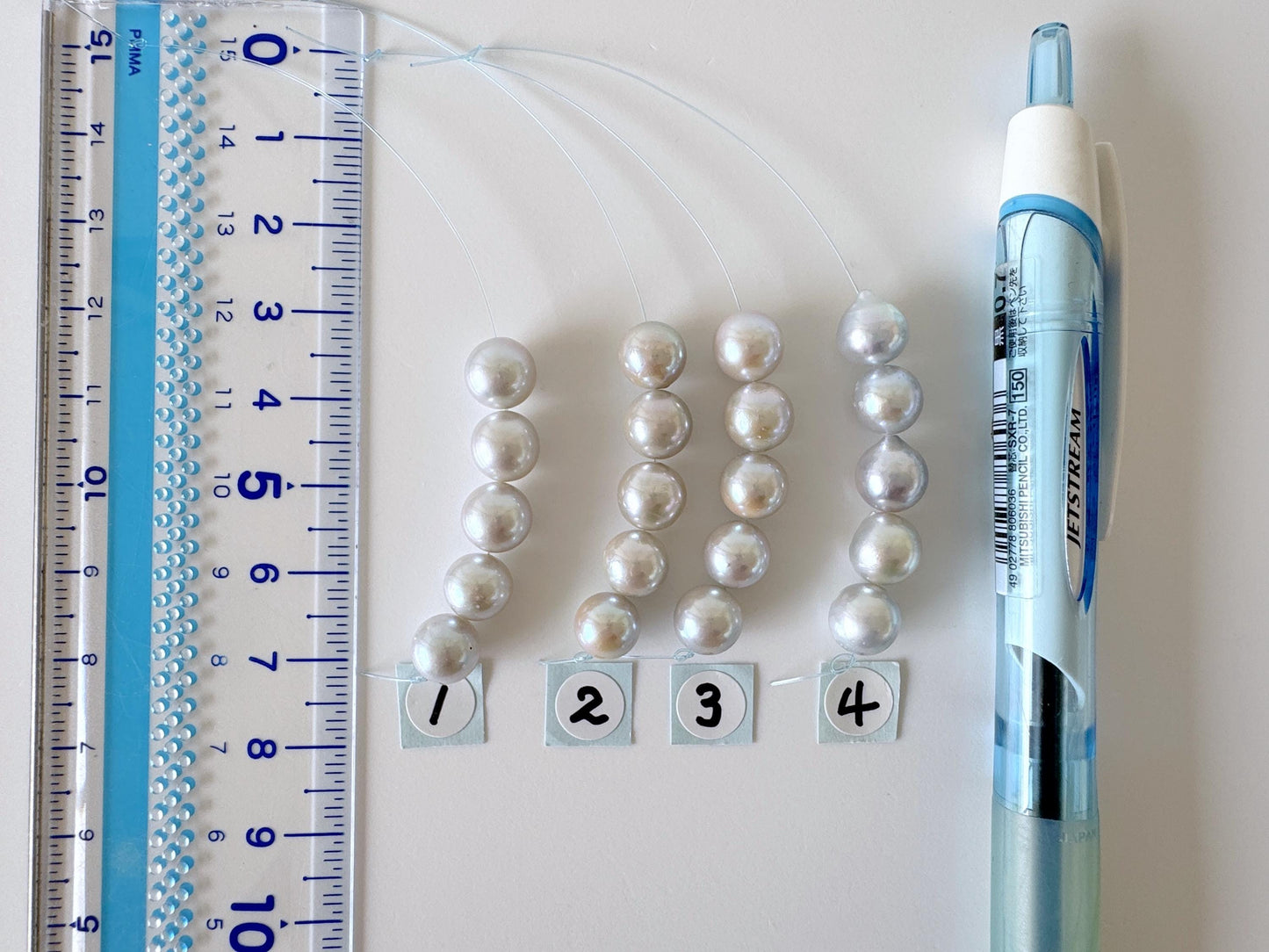 Japanese blue/silver color (cobalt treated) Akoya Pearl Beads, 7.5-8mm, Mini Strand, Short Strand of 5 Pieces, Cultured in Sea Water