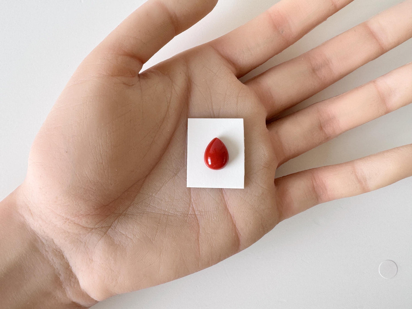 Red Coral Cabochon, Japanese Aka Coral Pear Gemstone Loose | 11.6X8.8mm | Jewelry Making Supplies, Drilled Back