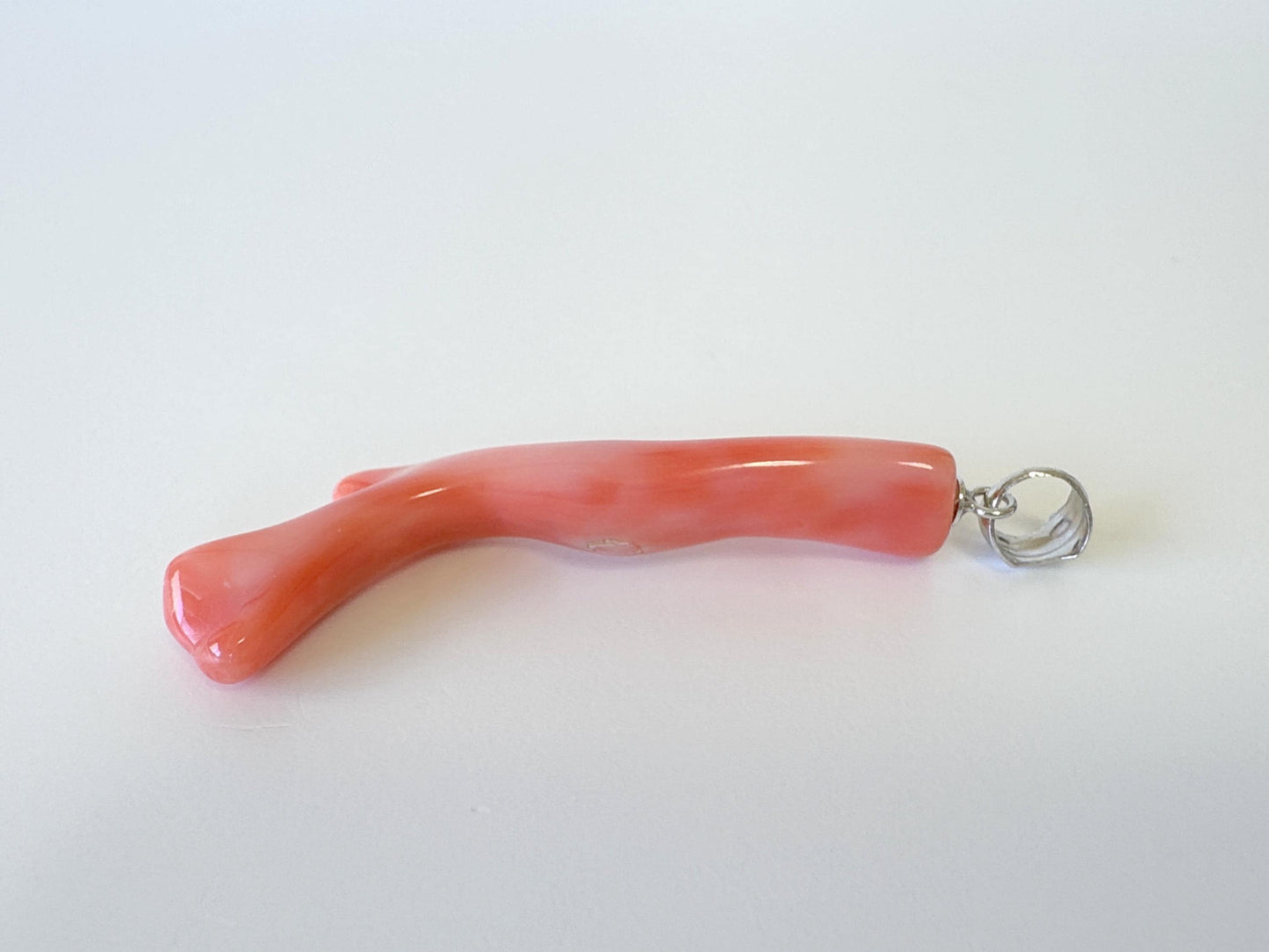 Natural Deep Sea Coral Branch Pendant, 45mm, Natural Orange/Pink color coral branch pendant, Silver (Rhodium-Plated) bail