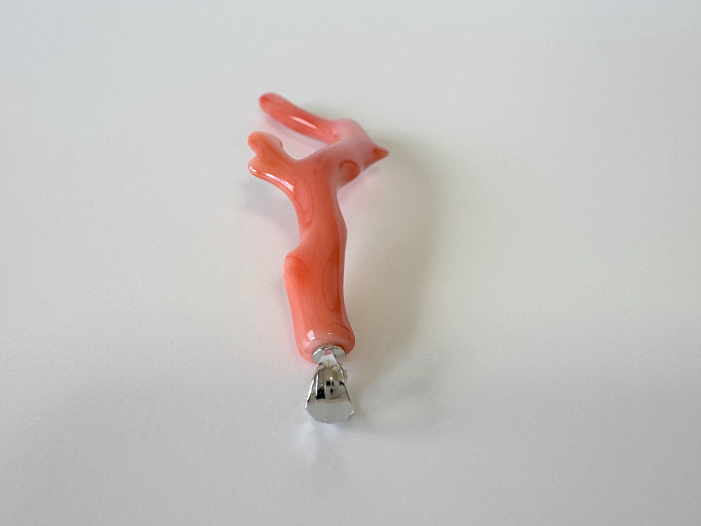 Natural Deep Sea Coral Branch Pendant, 55mm, Natural Orange/Pink color coral branch pendant, Silver (Rhodium-Plated) bail