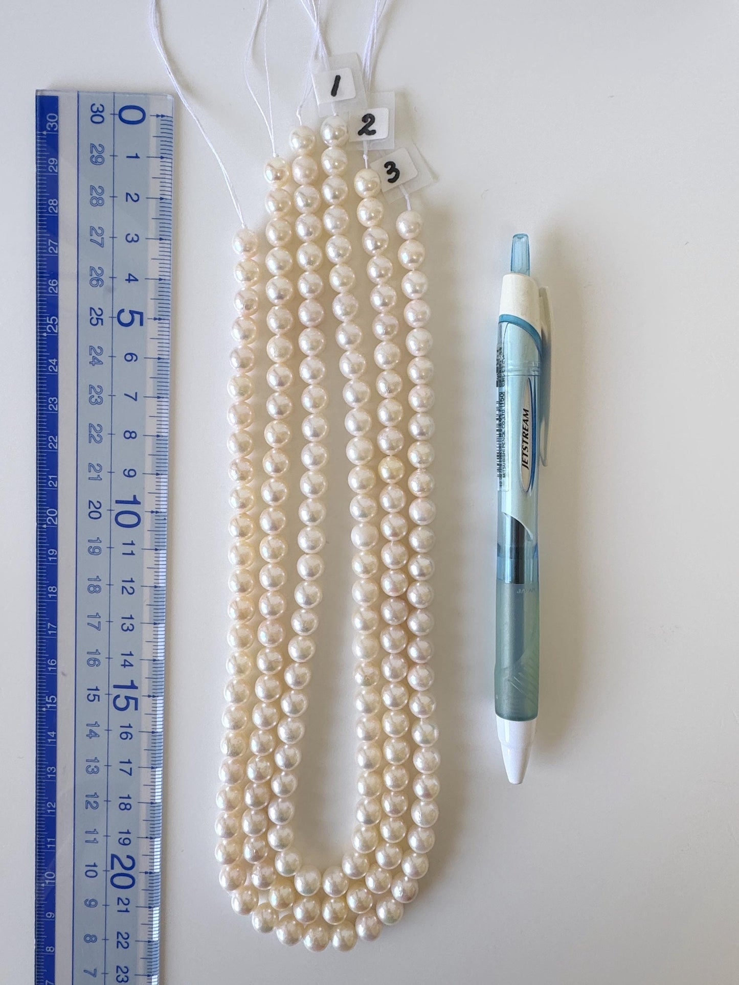 7-7.5mm Japanese White Akoya Pearl Beads, Genuine Akoya Pearl, Full Strand, 40cm , 15.7", Cultured Salt water pearl + Extra 5 pieces