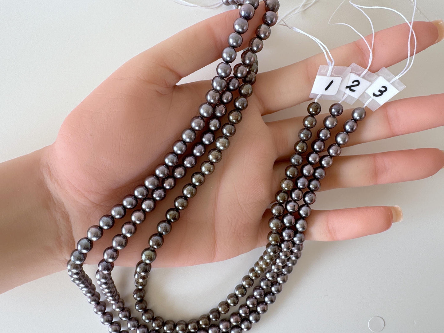 5.5-6mm Japanese Black/Black peacock Akoya Pearl Beads, Full Strand, 40cm , 15.7", Salt Water cultured pearl