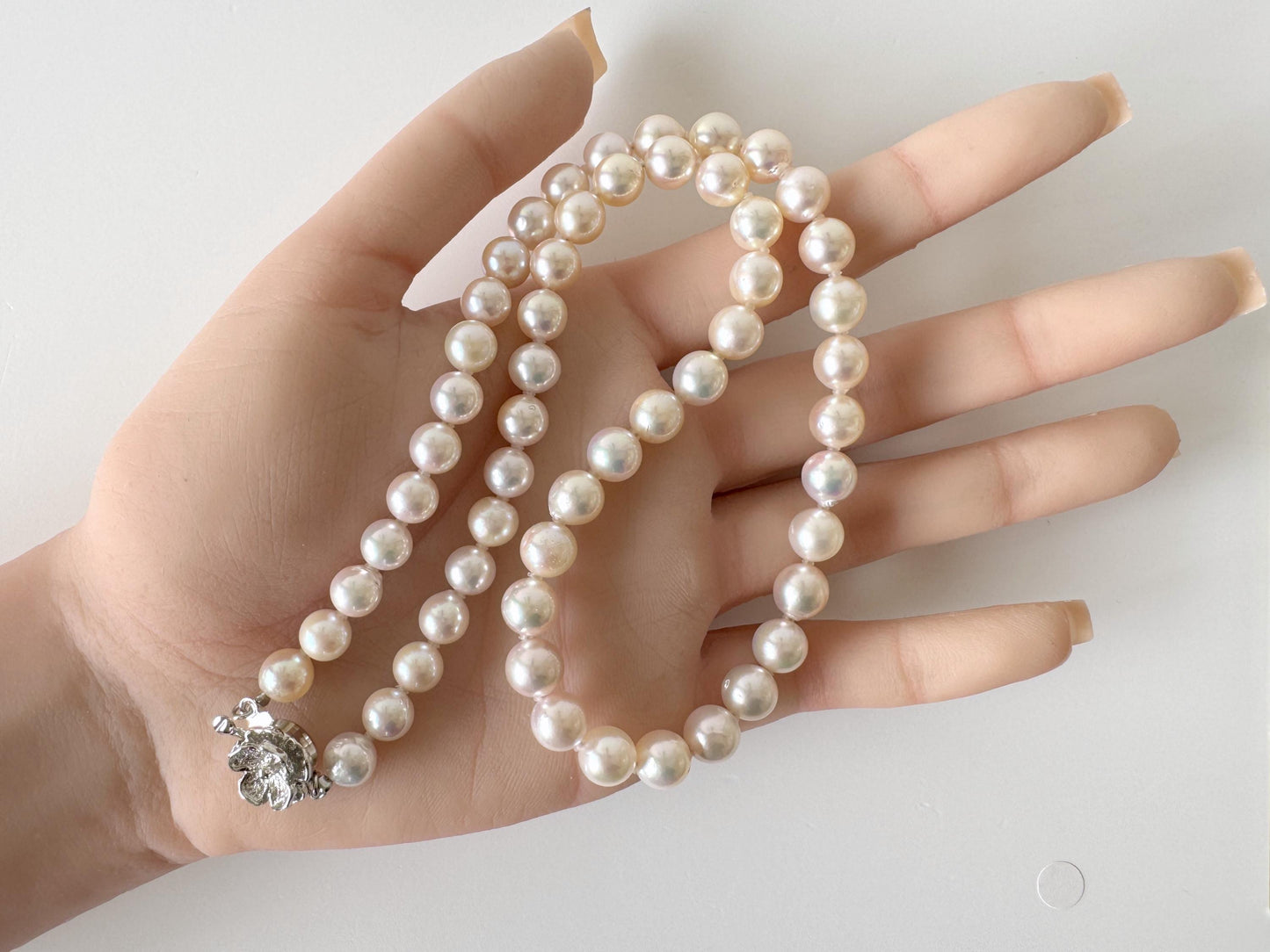Necklace, 6.9-8.3mm Japanese White Akoya Pearl Necklace with Silver Clasp, Genuine Akoya Pearl, 45cm, 17.7in, Cultured Salt water pearl