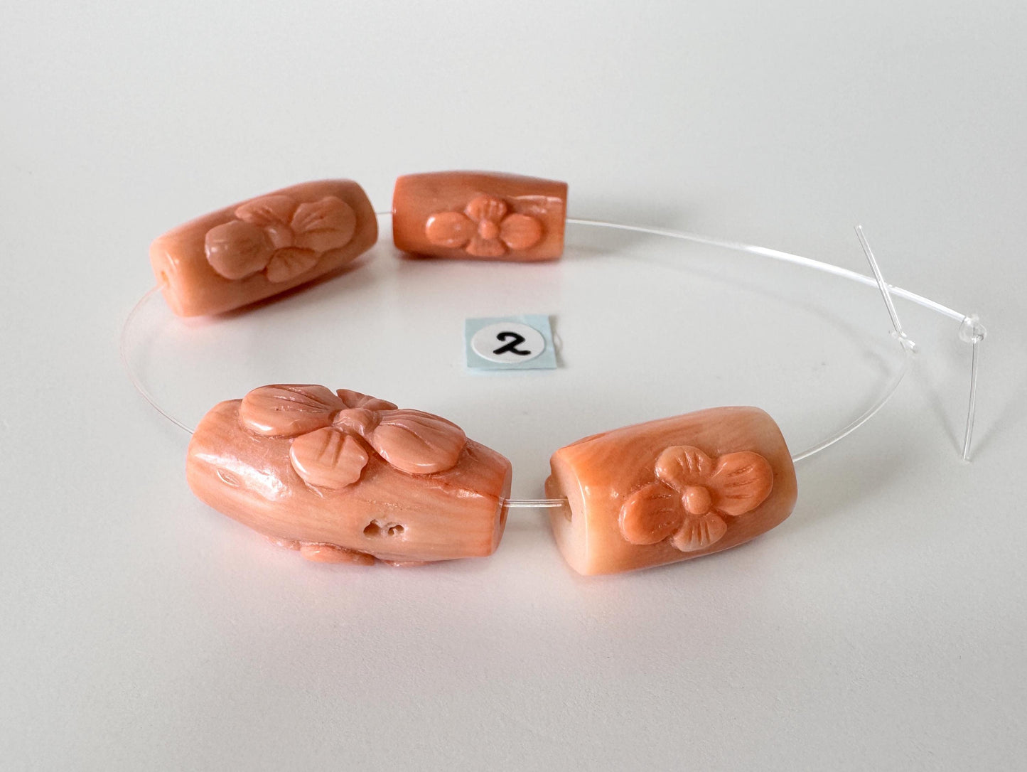Orange Bamboo Coral Short Strand Beads, Set of 4 pcs., Flower-Carved Cylinder Shaped Beads, Orange Sea Bamboo, price per strand (dyed)
