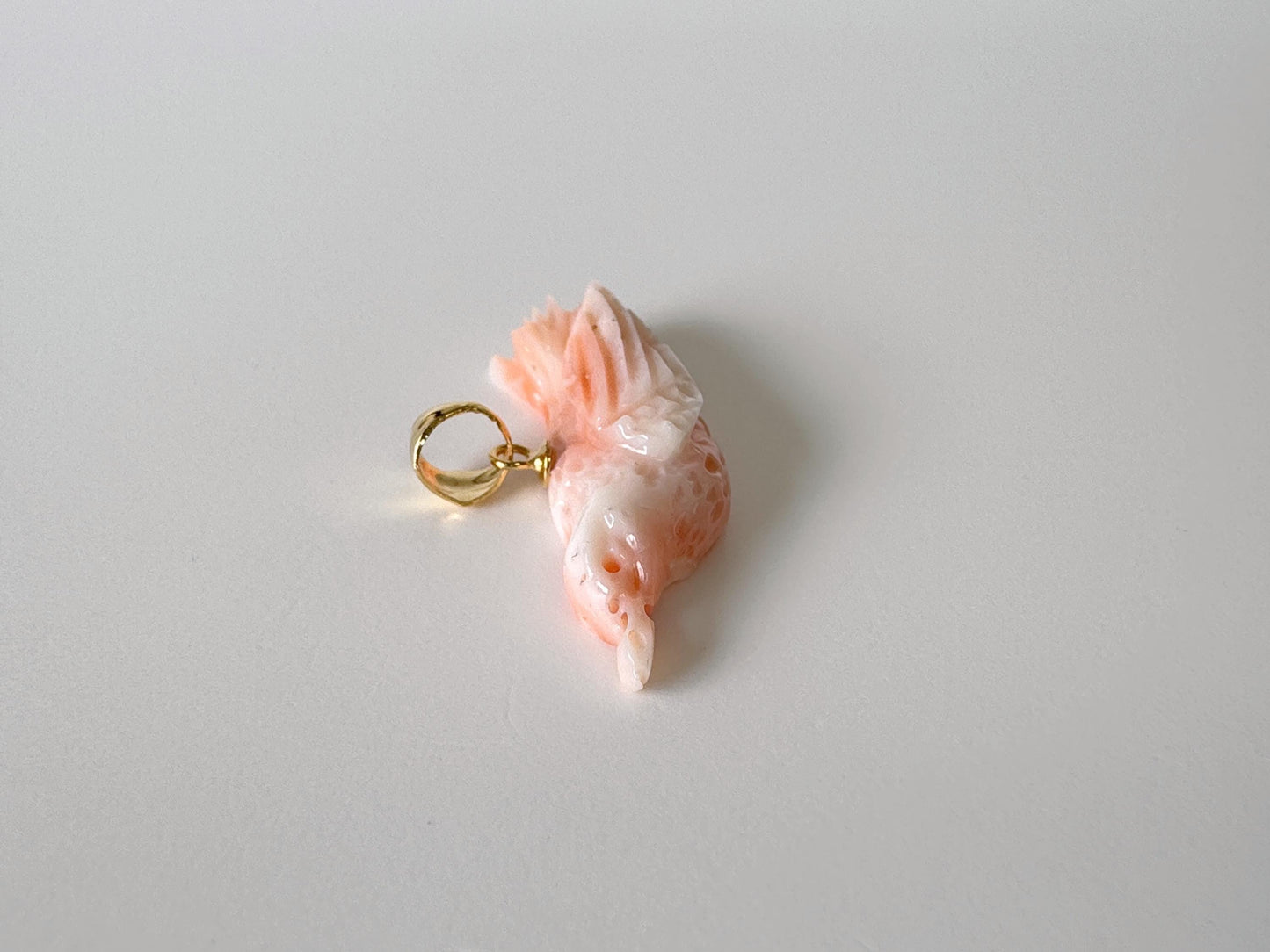 Natural Deep Sea Coral Bird Carving Pendant, Natural Pink Color Coral, Silver (Gold-plated) Bail, Hand Carved