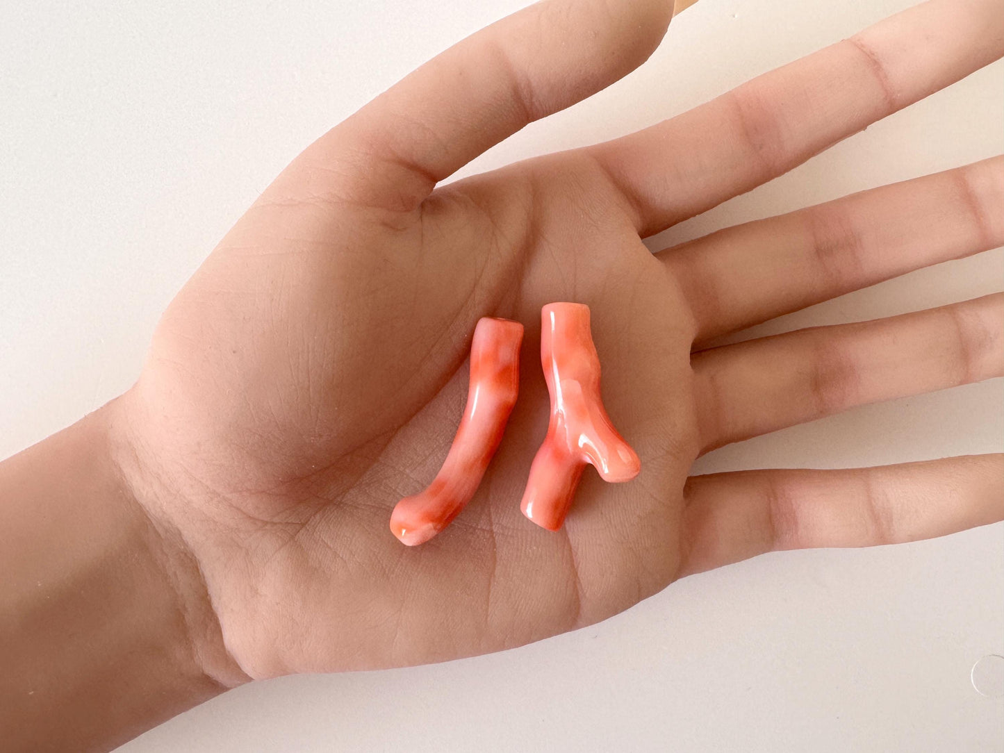 Natural Coral Branch Set Jewelry Supplies, Pink Orange Deep Sea Coral (35-38mm, Hole Drilled On Top, Set of 2 Pieces)