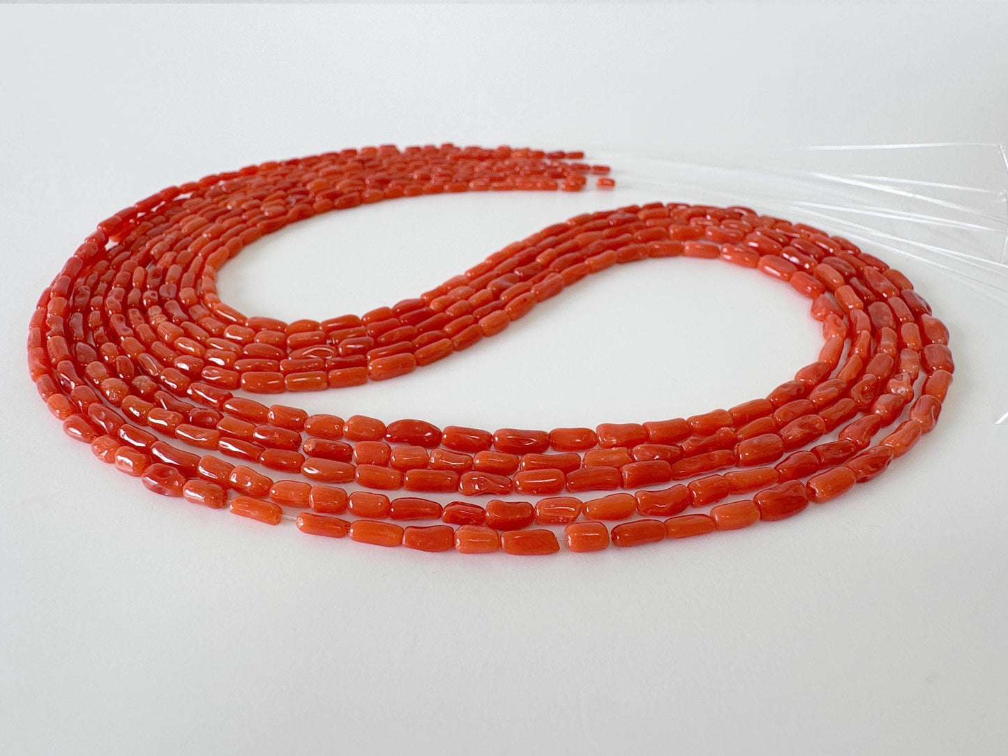 Natural Mediterranean red coral rice/tube shape 3x1.5-7x3mm strands ,16.5inches, 42cm, for jewelry making, natural color, Price per strand