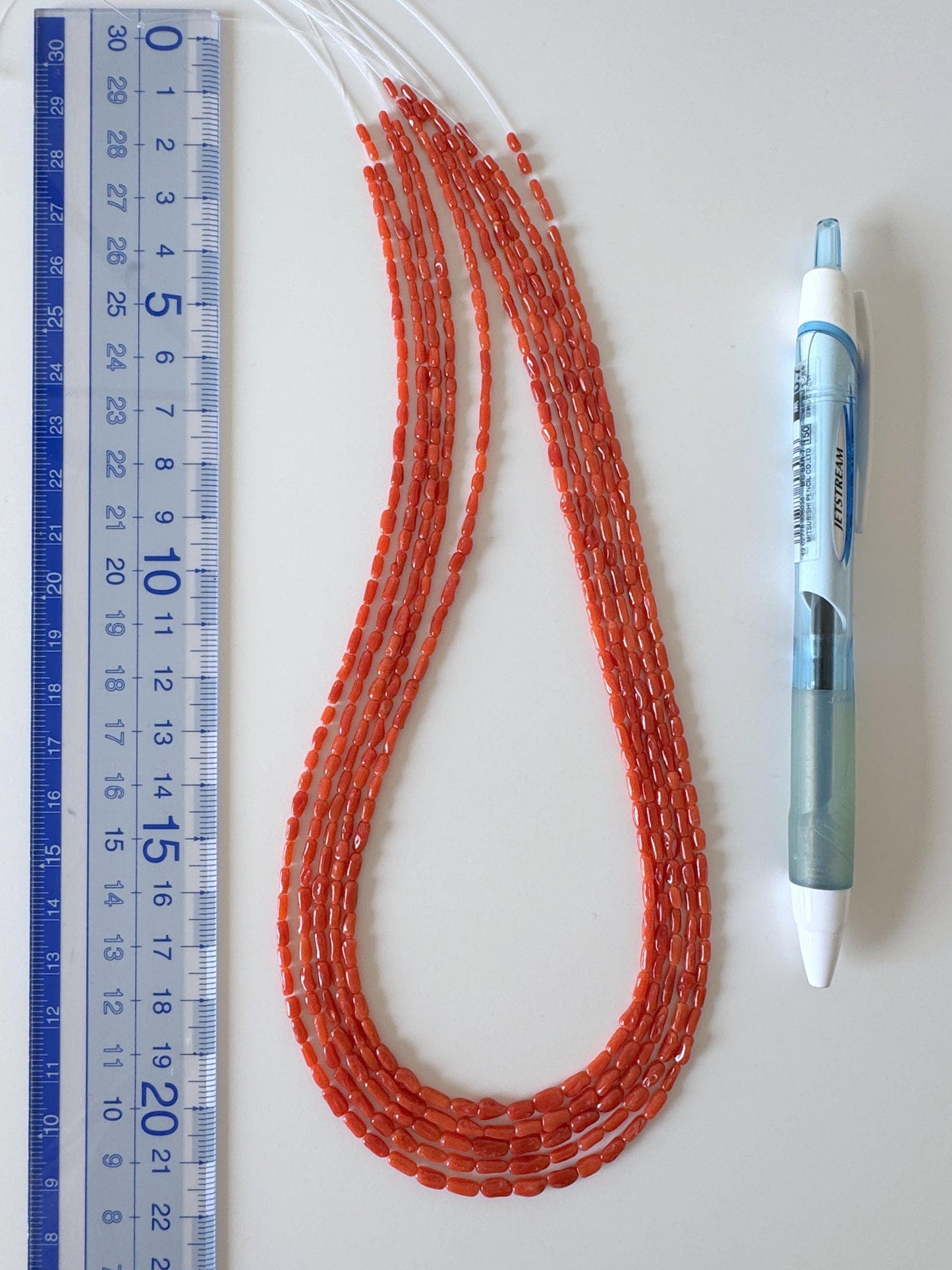 Natural Mediterranean red coral rice/tube shape 3x1.5-7x3mm strands ,16.5inches, 42cm, for jewelry making, natural color, Price per strand