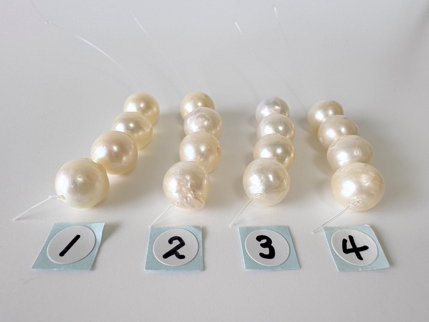 Japanese Cream White Akoya Pearl Beads, 9.5-9.9mm, Mini Strand, Short Strand, 4 Pieces, Genuine Akoya Pearl, Cultured in Sea Water