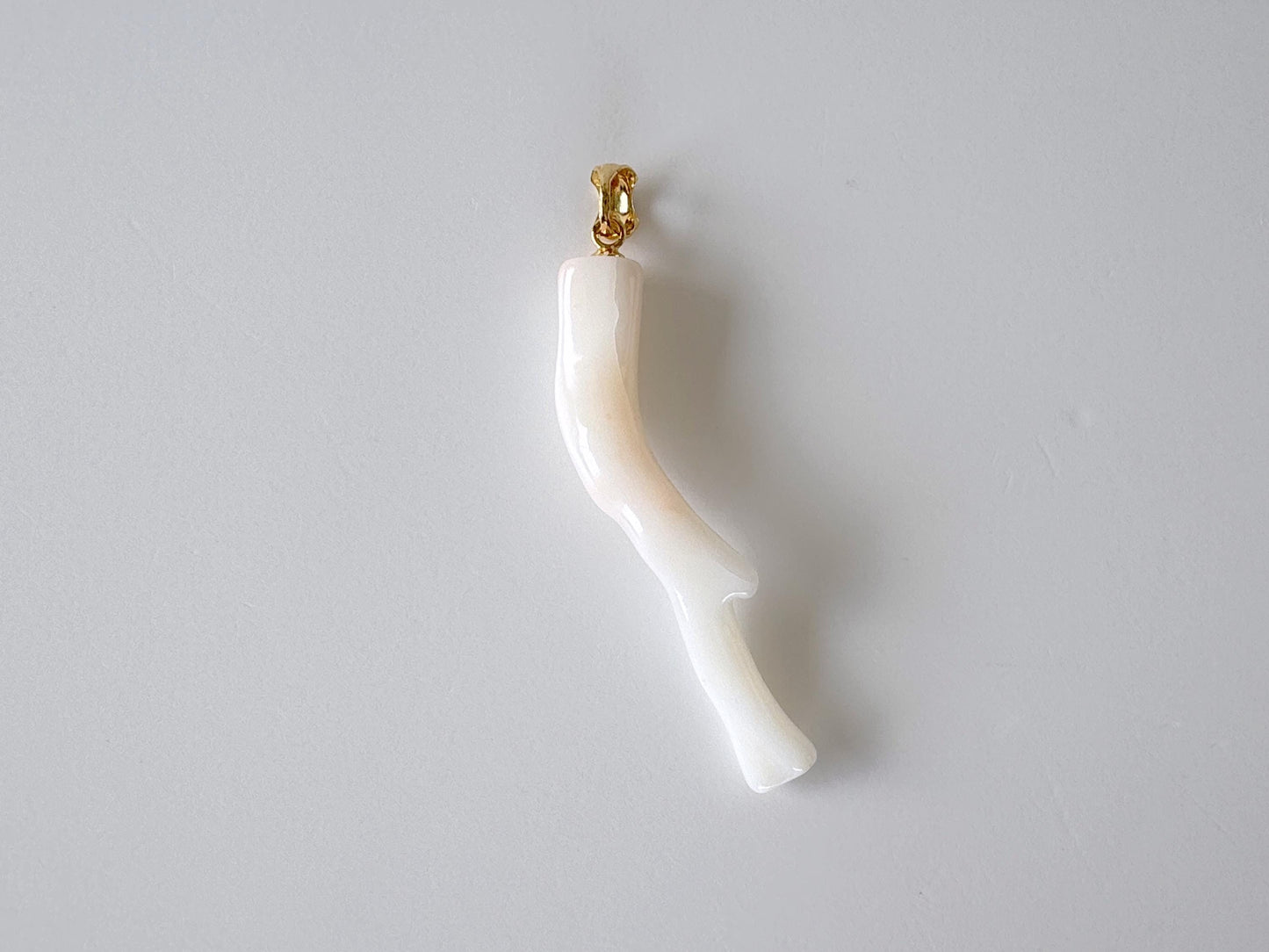 Natural Japanese White Coral Branch Pendant, 47mm, Natural White color genuine precious coral, Silver Bail (Gold-Plated)