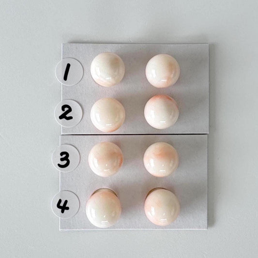 9.5-10mm Half Drilled Natural Deep Sea Coral Round Loose, White/Pink coral, for earring sets, natural color, price per pair