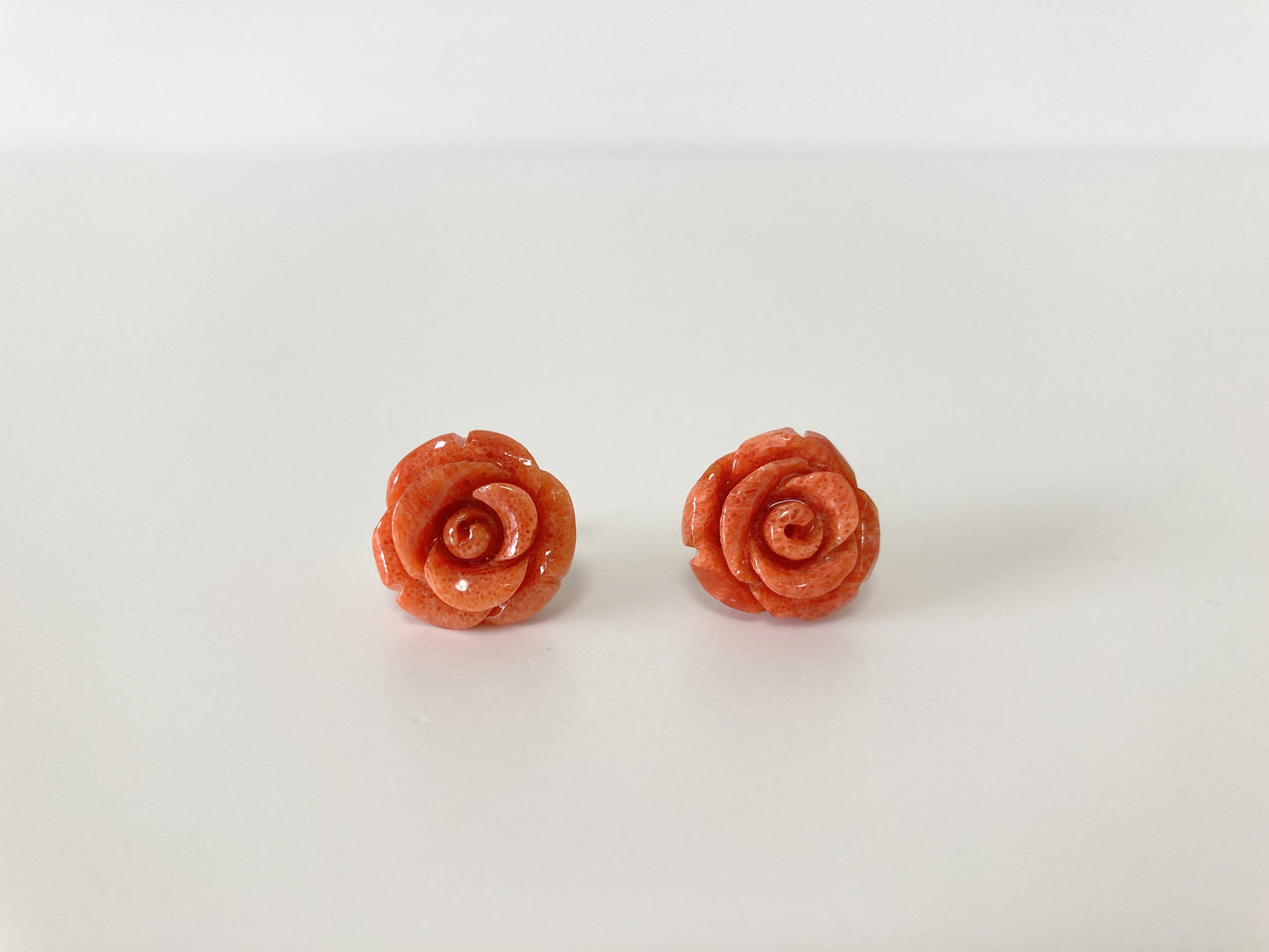 Sponge Coral 15mm Rose Stud Earring or Screw Clip Earring, natural African coral, Light red color