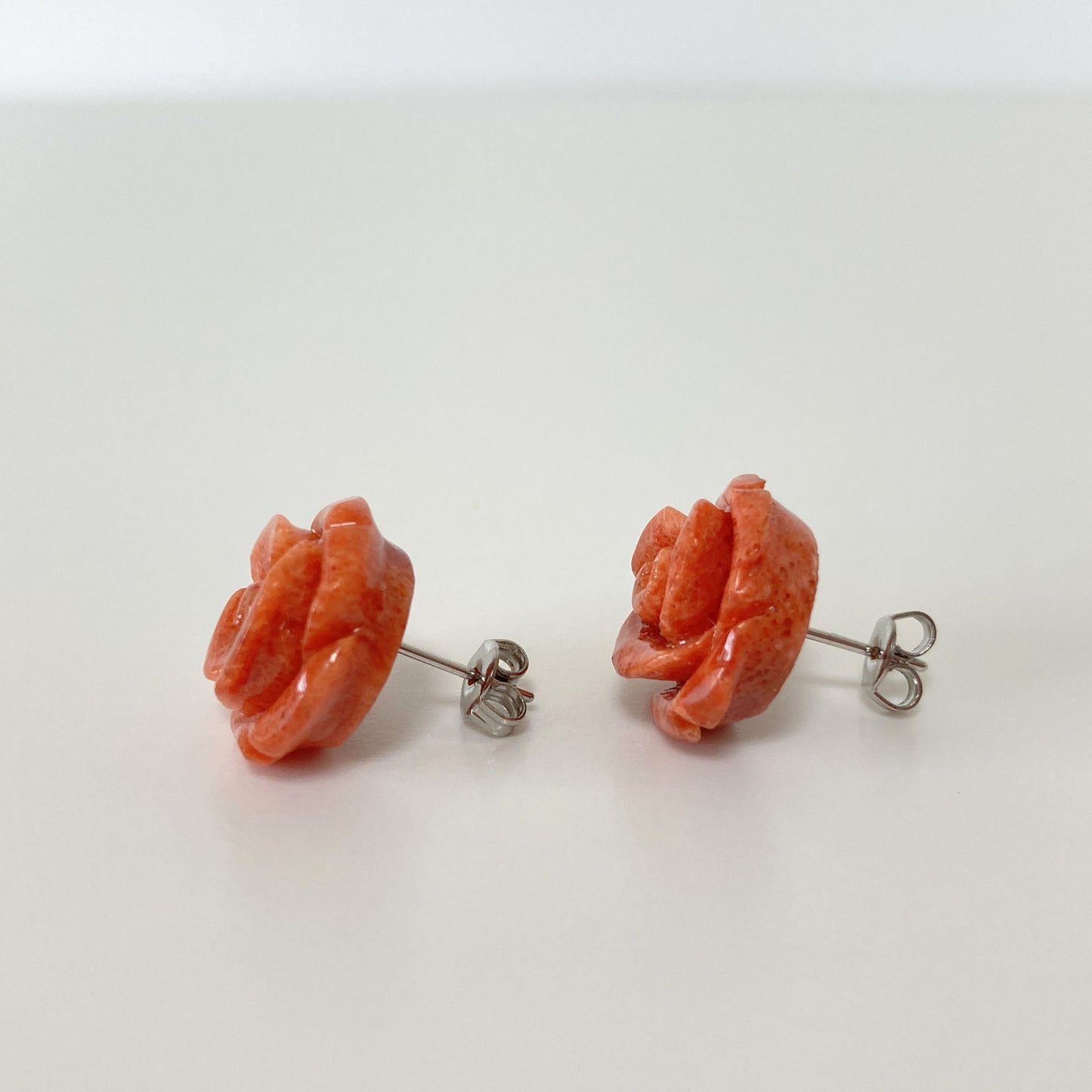Sponge Coral 15mm Rose Stud Earring or Screw Clip Earring, natural African coral, Light red color