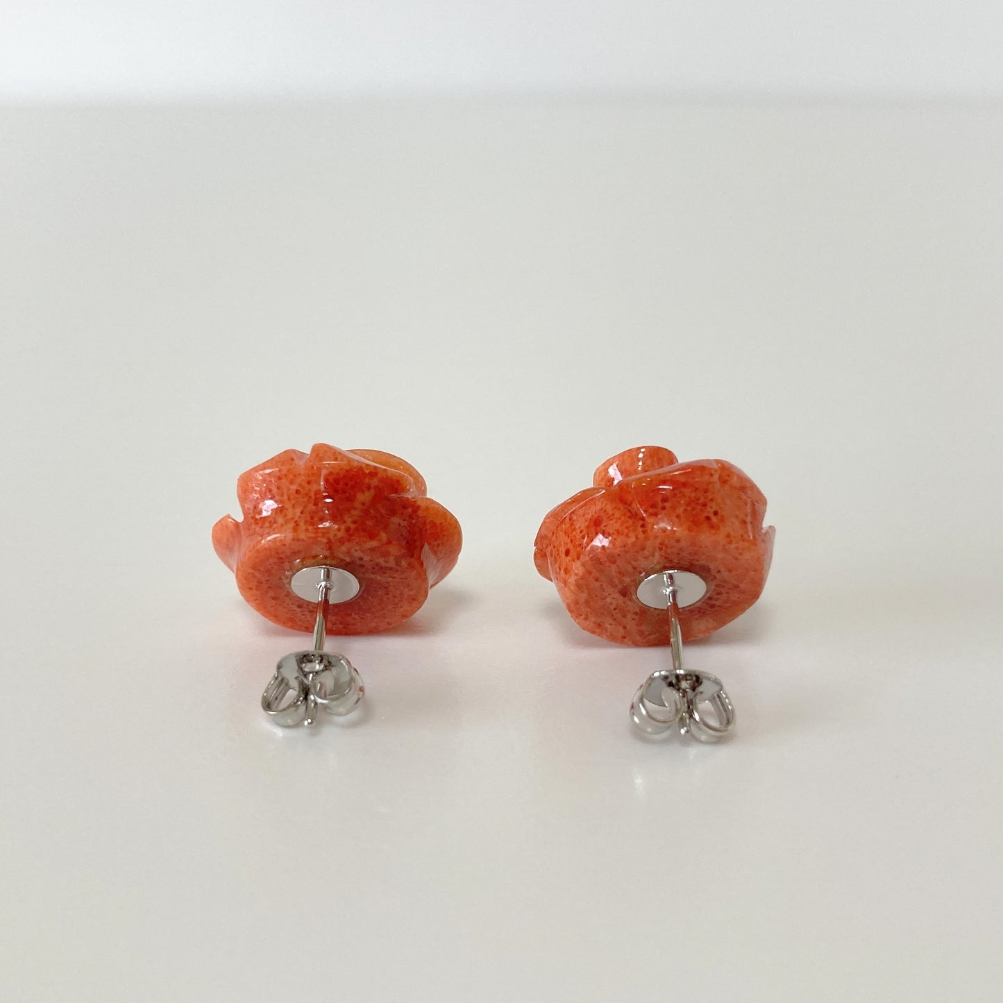 Sponge Coral 15mm Rose Stud Earring or Screw Clip Earring, natural African coral, Light red color