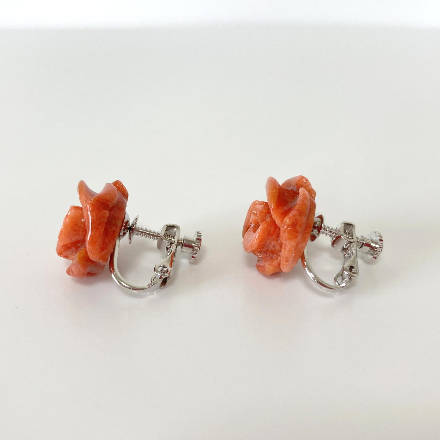 Sponge Coral 15mm Rose Stud Earring or Screw Clip Earring, natural African coral, Light red color