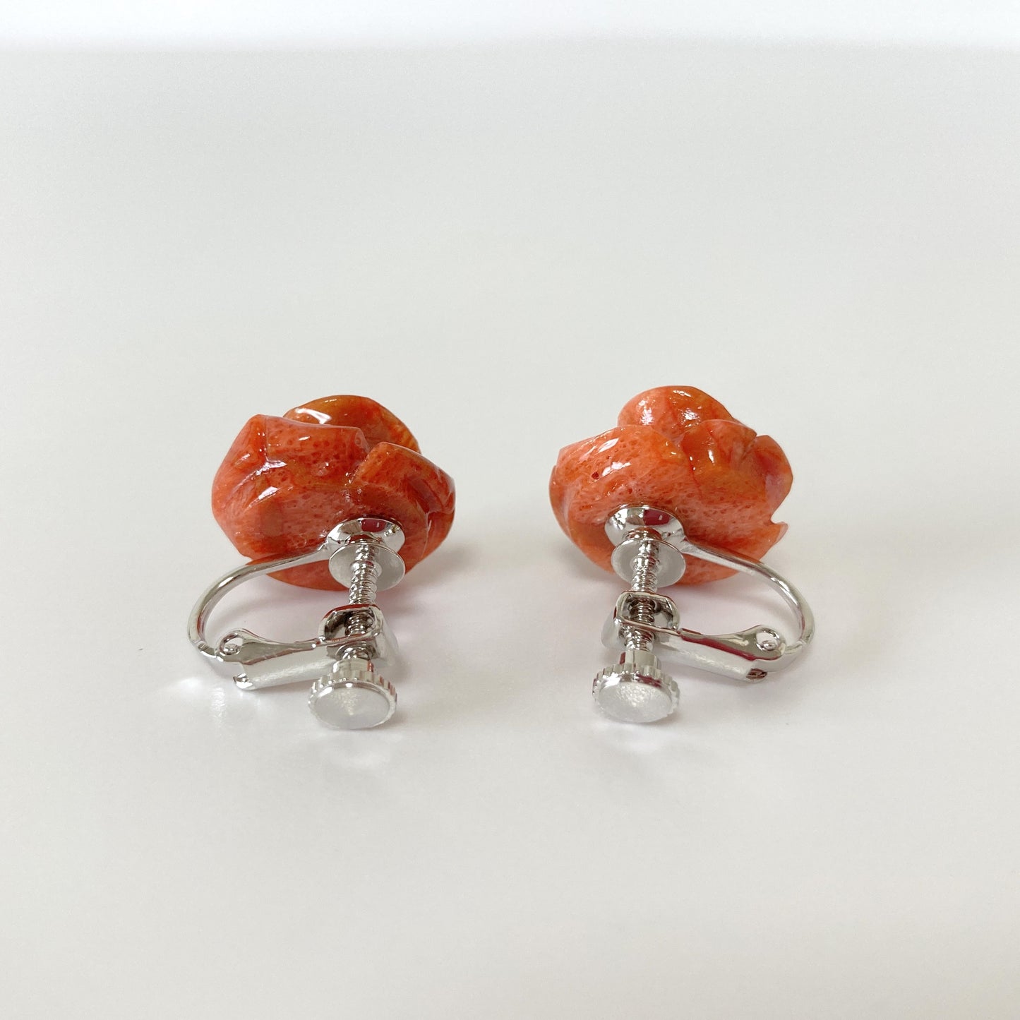 Sponge Coral 15mm Rose Stud Earring or Screw Clip Earring, natural African coral, Light red color