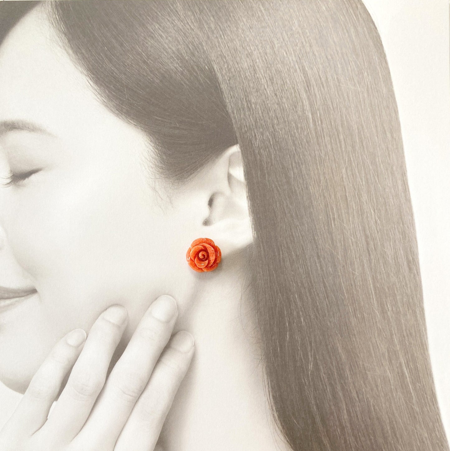 Sponge Coral 15mm Rose Stud Earring or Screw Clip Earring, natural African coral, Light red color