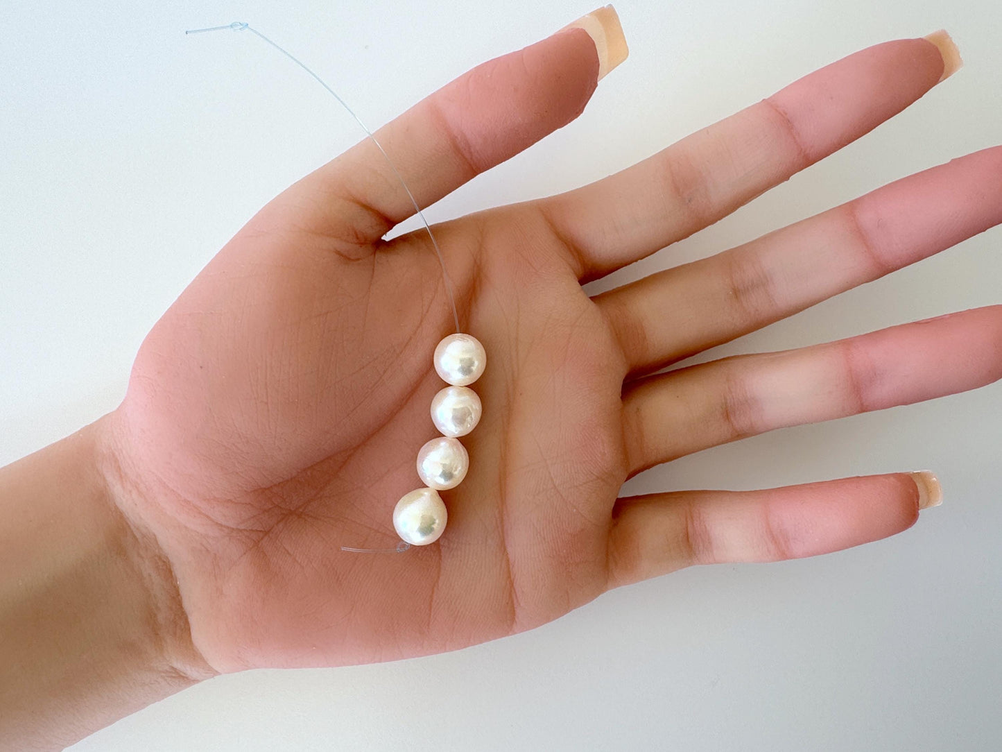 Japanese Akoya Pearl Beads - Cream White Semi-Baroque, 9-9.5mm Mini Strand, 4 Pcs - Cultured Saltwater Pearls, Genuine Craft Supplies