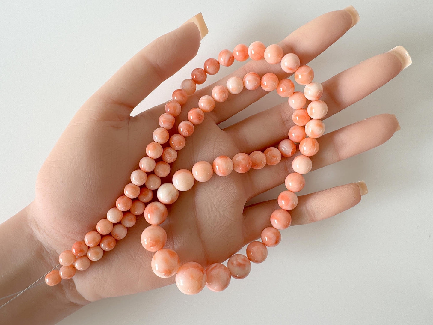 Natural Deep Sea Coral 6-12.7mm Round Beads Strand, Genuine Natural Pink / Orange Color, 53cm, 20.8in, For Jewelry Making