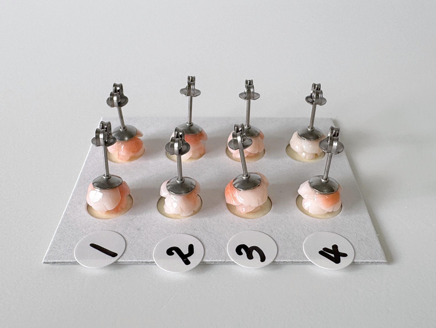 Natural Coral Rose Stud Earrings, Coral studs, Genuine Pink/White Color Coral, Titanium, Hand-Carved, Coral Accessory