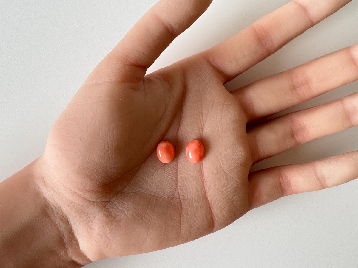 Deep Sea Coral Cabochons: Natural Orange/Pink Oval Gemstones, 10x8mm (2 pcs), Value Priced for Reason of Natural Defects