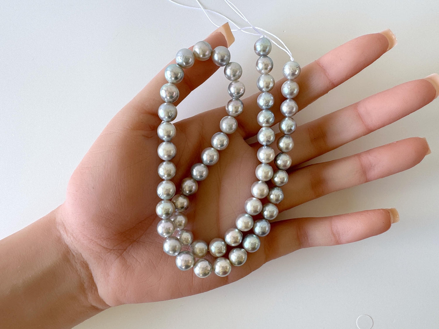 7.5-8mm Japanese Akoya Pearl Beads, Natural Blue/Silver color pearl, Genuine Akoya Pearl, Full Strand 40cm , 15.7", Salt water pearl