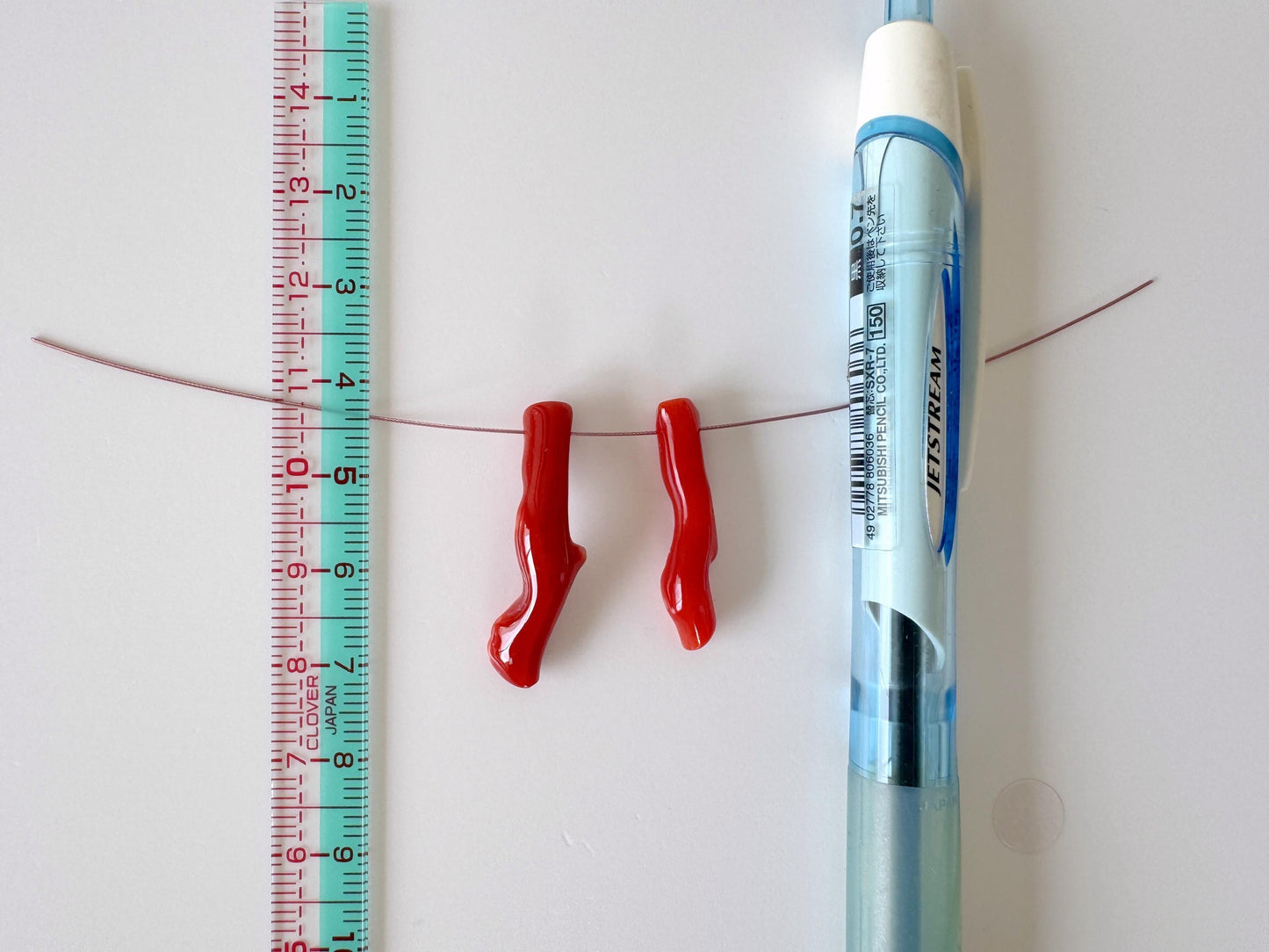 Japanese red(Aka) coral branch set for 2pcs, 27-30mm, side full hole, natural red color coral for jewelry making