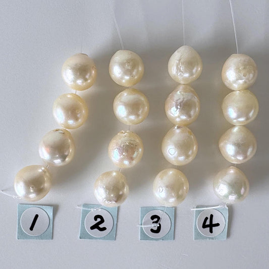 Japanese Cream White Akoya Pearl Beads, 9.5-9.9mm, Mini Strand, Short Strand, 4 Pieces, Genuine Akoya Pearl, Cultured in Sea Water