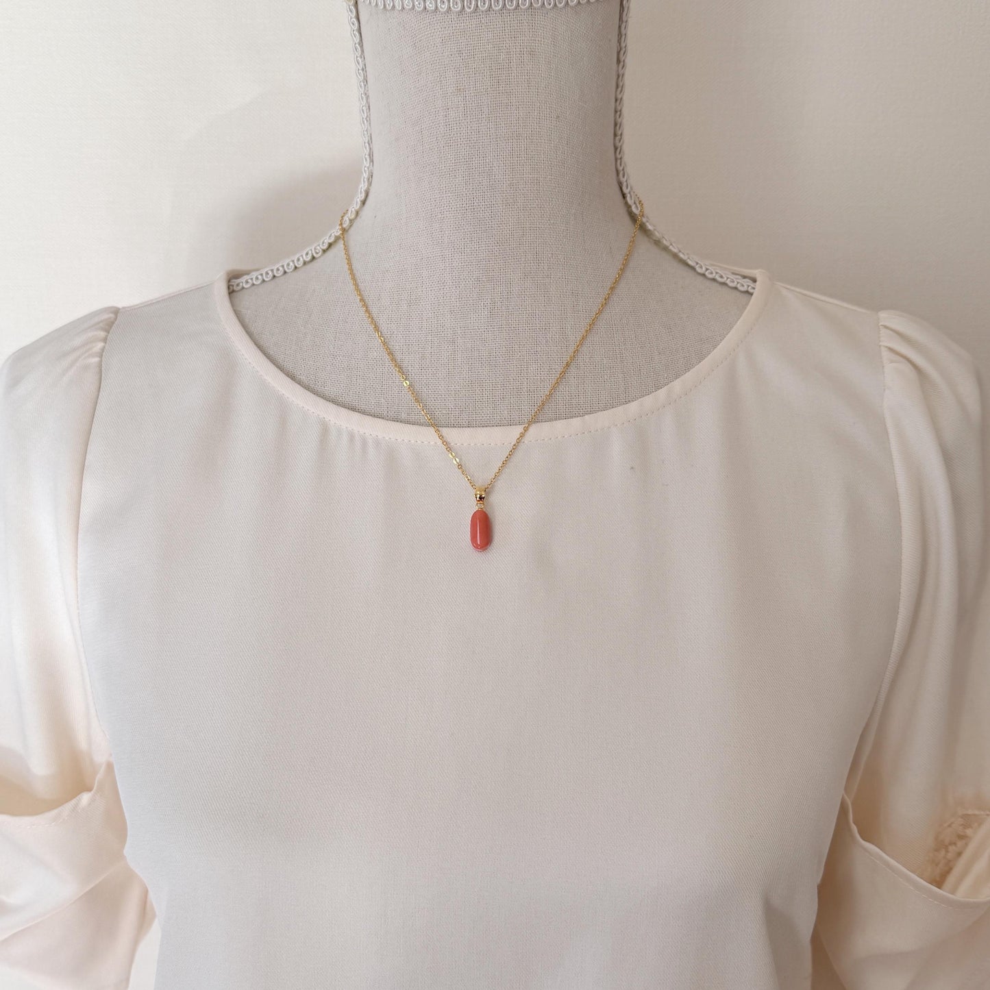 Natural Momo Coral Oval Pendant: Japanese Orange Coral, Gold-Plated Silver Bail