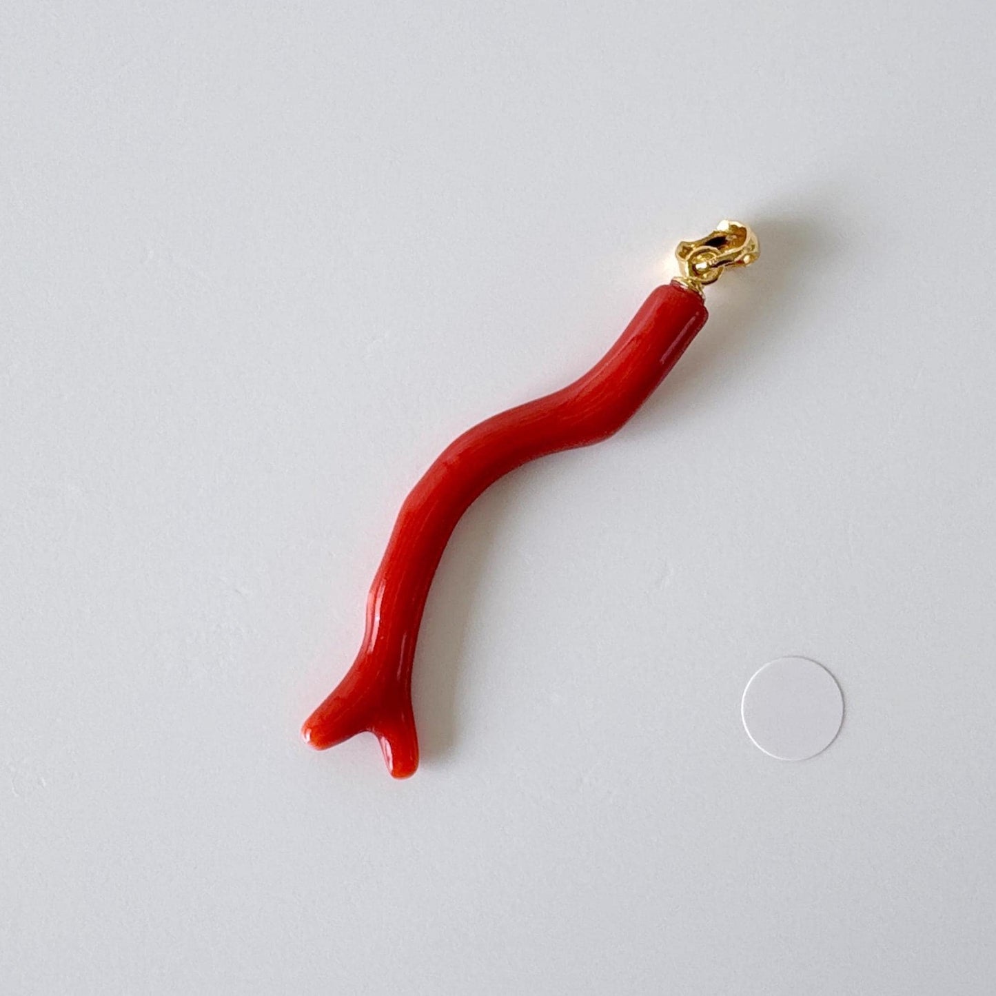 Natural Momo coral branch pendant, 45mm, Natural Japanese dark orange/Vermilion color coral branch pendant, Silver (Gold-Plated) bail