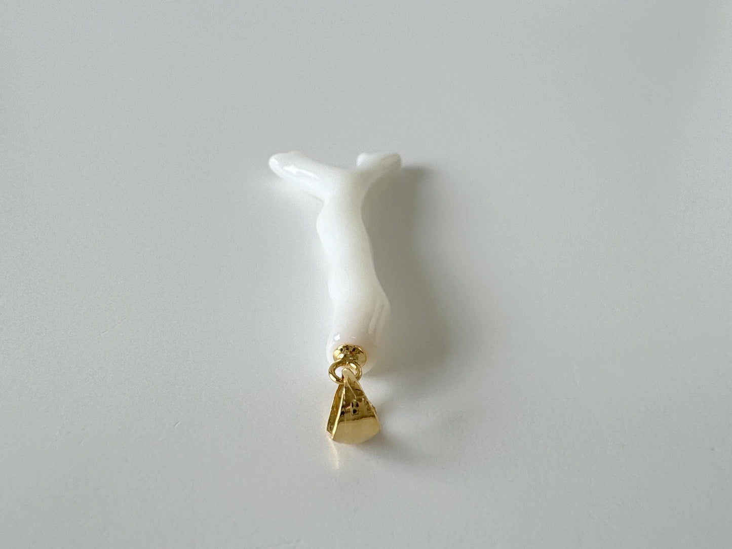 Natural Japanese White Coral Branch Pendant, 40mm, Natural White color genuine precious coral, Silver Bail (Gold-Plated)