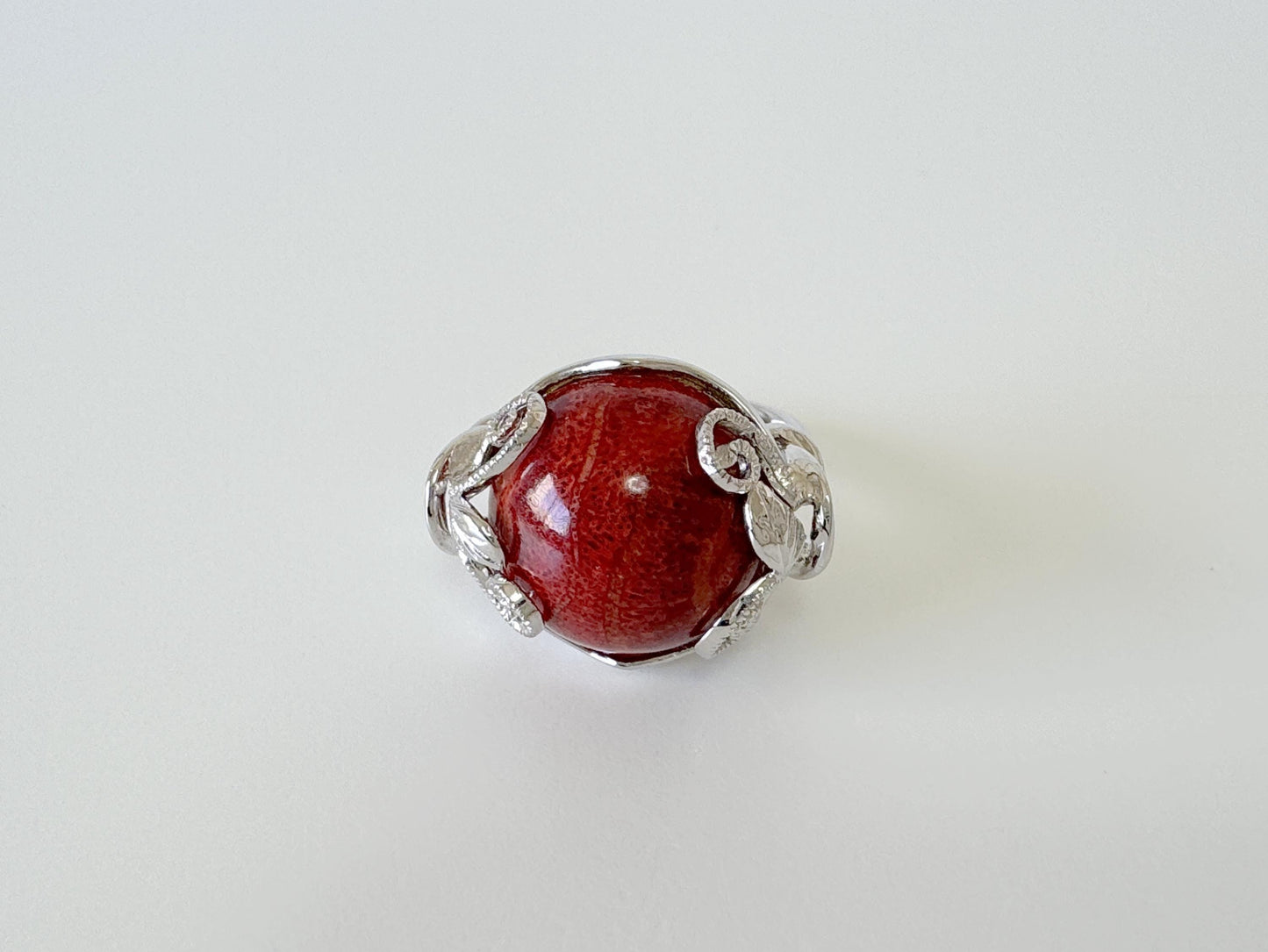 Natural sponge coral half circle silver ring, size is Jp 17, US 8.5, UK Q, IT 57