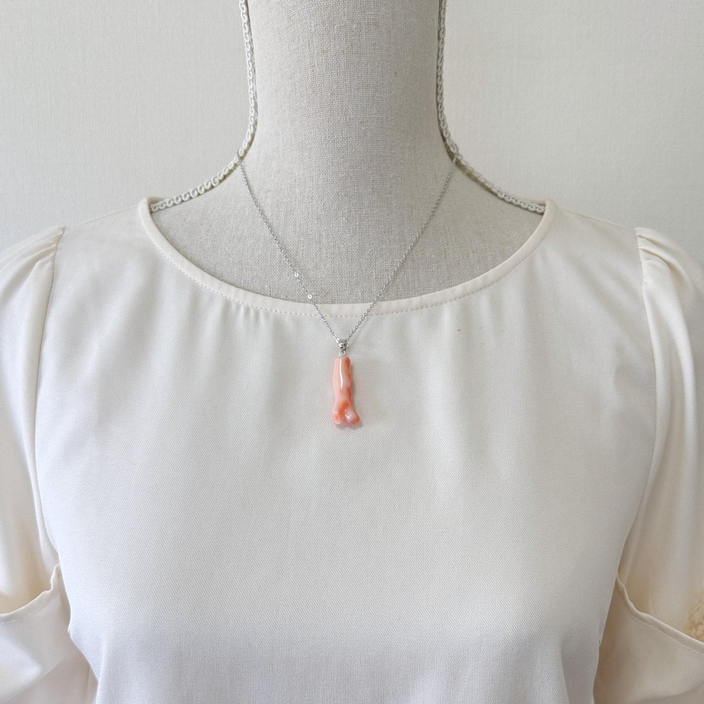 Natural Deep Sea Coral Branch Pendant, 33mm, Natural Pink/Ornge color coral branch pendant, Silver (Rhodium-Plated) bail