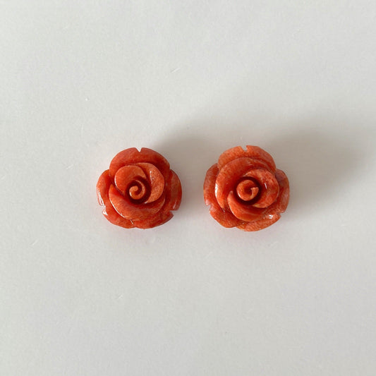 Natural sponge coral  rose 15mm loose, Light red color, for jewelry making, pair for earrings, Price per pair